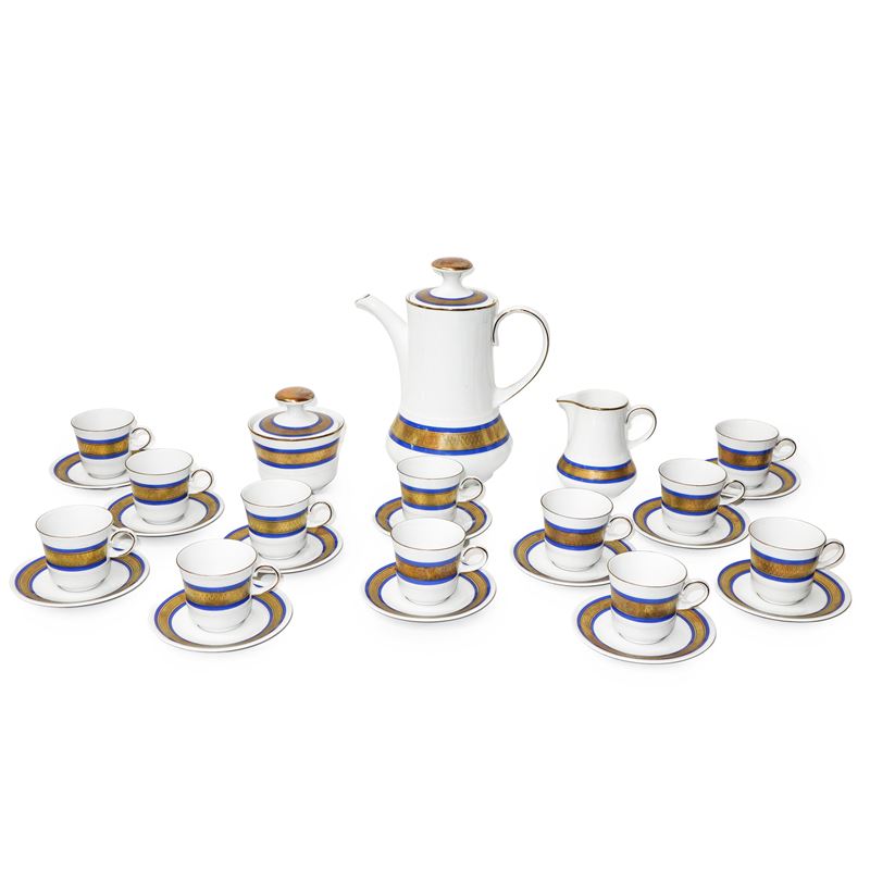 Winterling Bavaria - Servizio da caffè in ceramica bianca con decori blu e oro