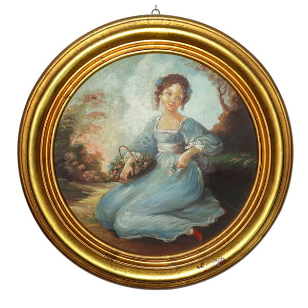 Tondo di dama con cesto di fiori