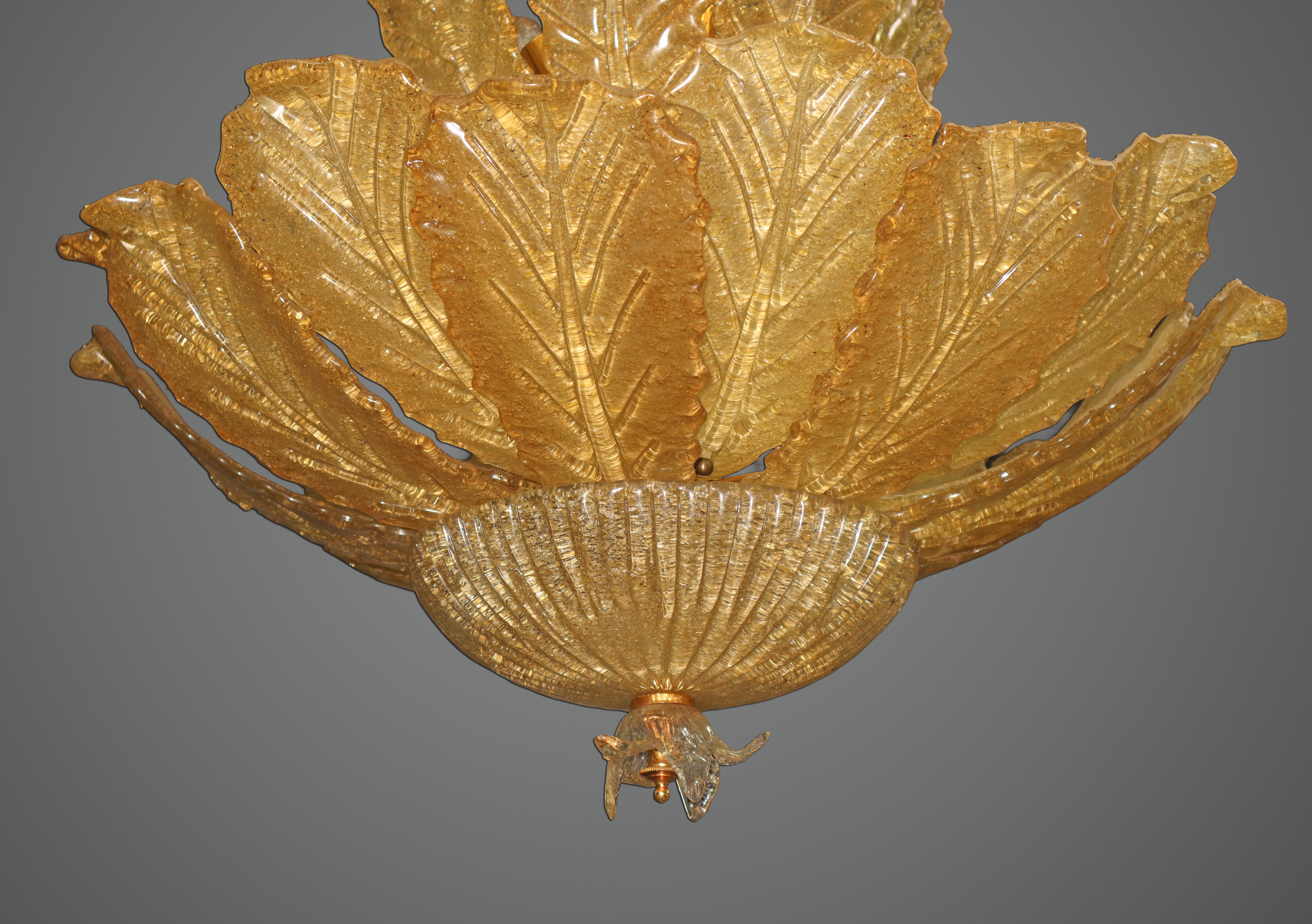 Lampadario in vetro di Murano a foglie giallo paglierino