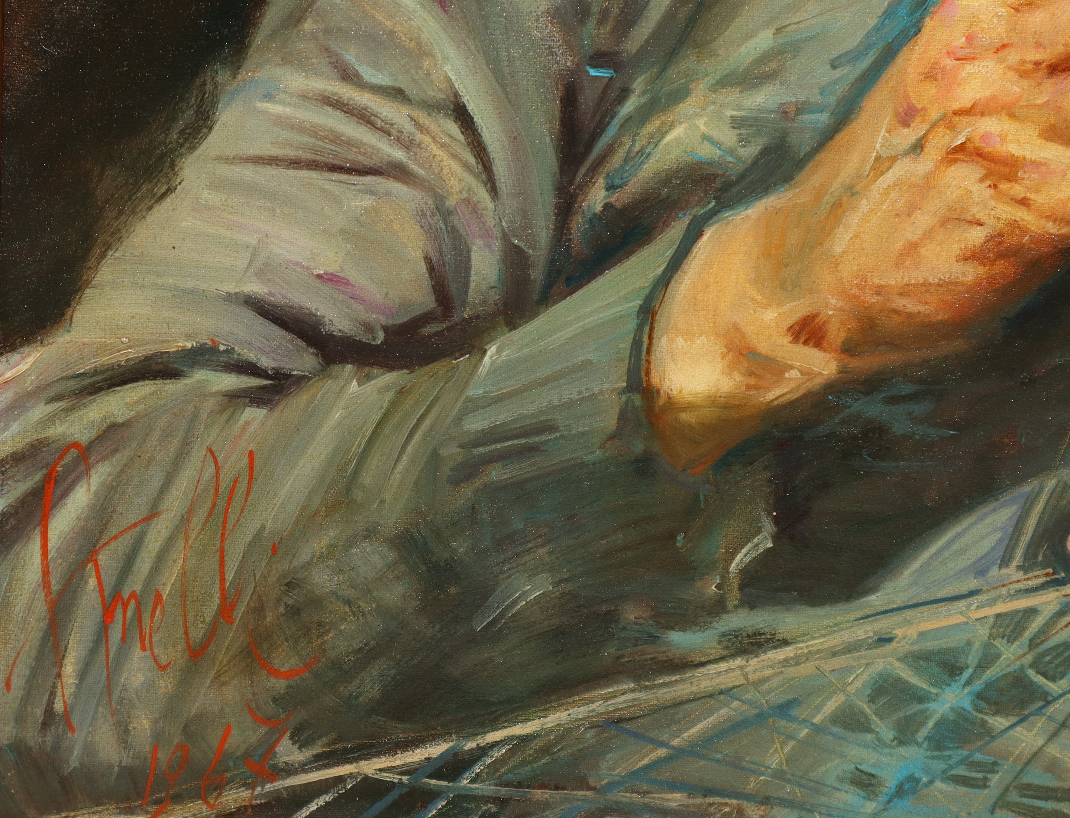 Pescatore che rimaglia la rete