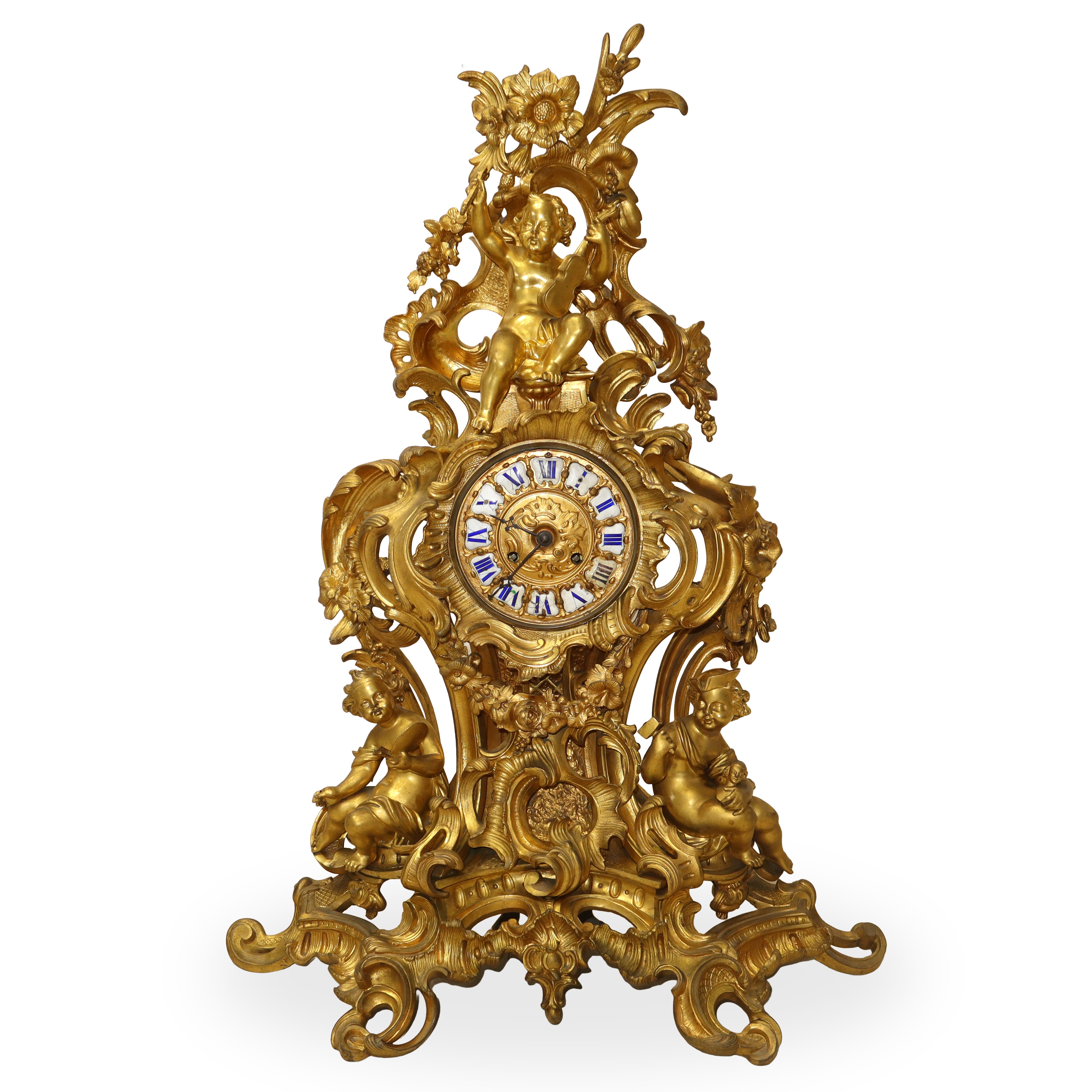 Jean-andré Lepaute - Trittico Luigi XVI in bronzo dorato con orologio e candelabri