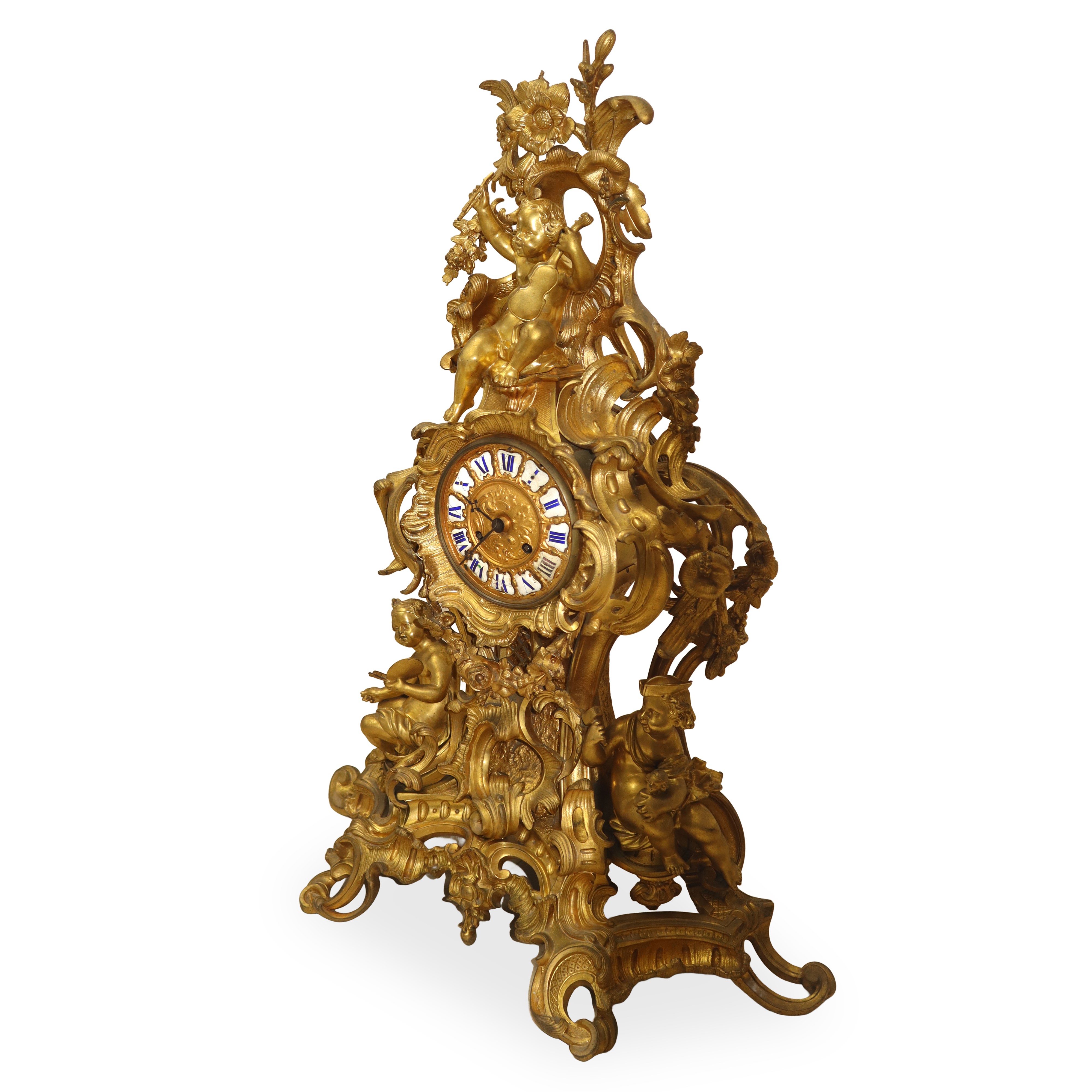 Jean-andré Lepaute - Trittico Luigi XVI in bronzo dorato con orologio e candelabri