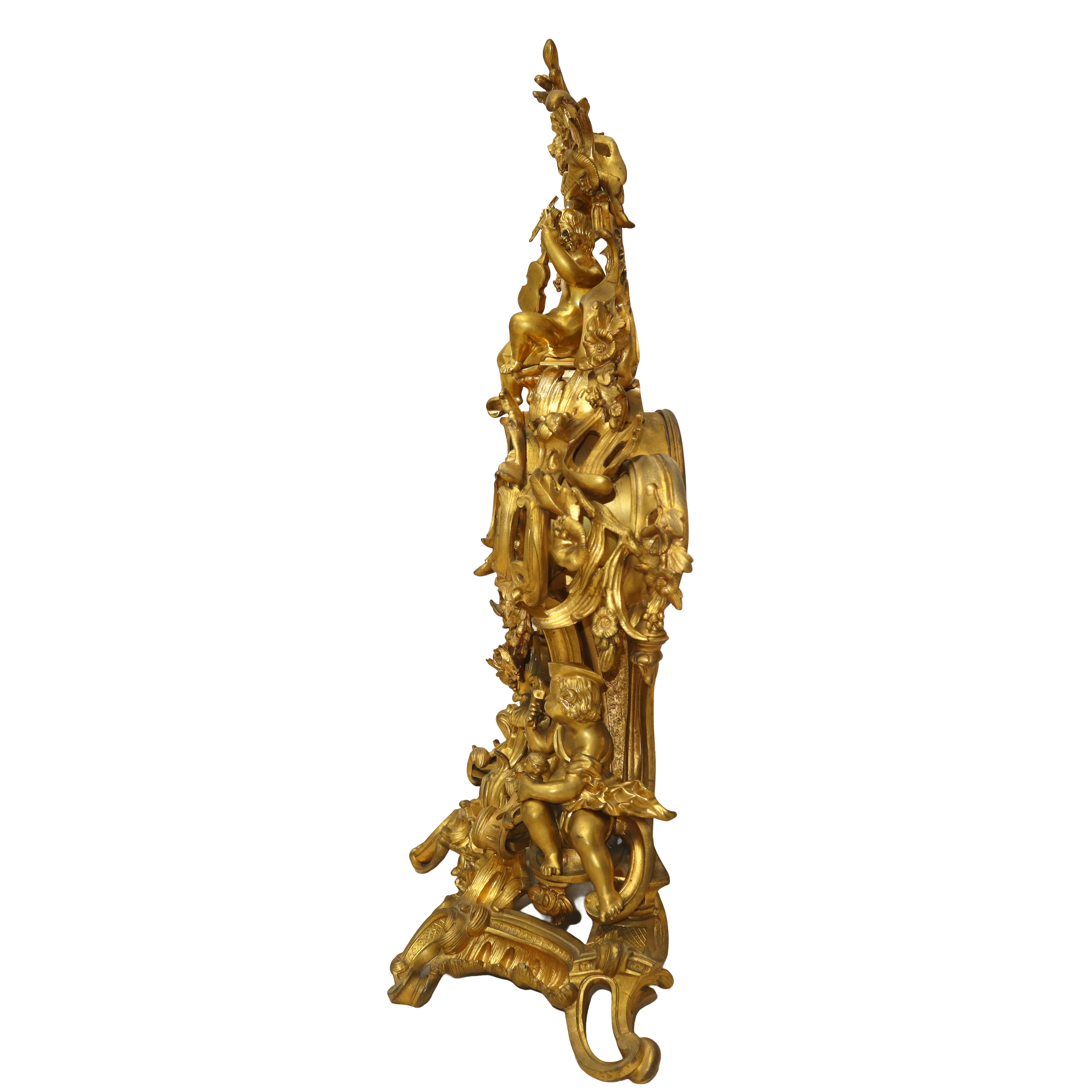 Jean-andré Lepaute - Trittico Luigi XVI in bronzo dorato con orologio e candelabri