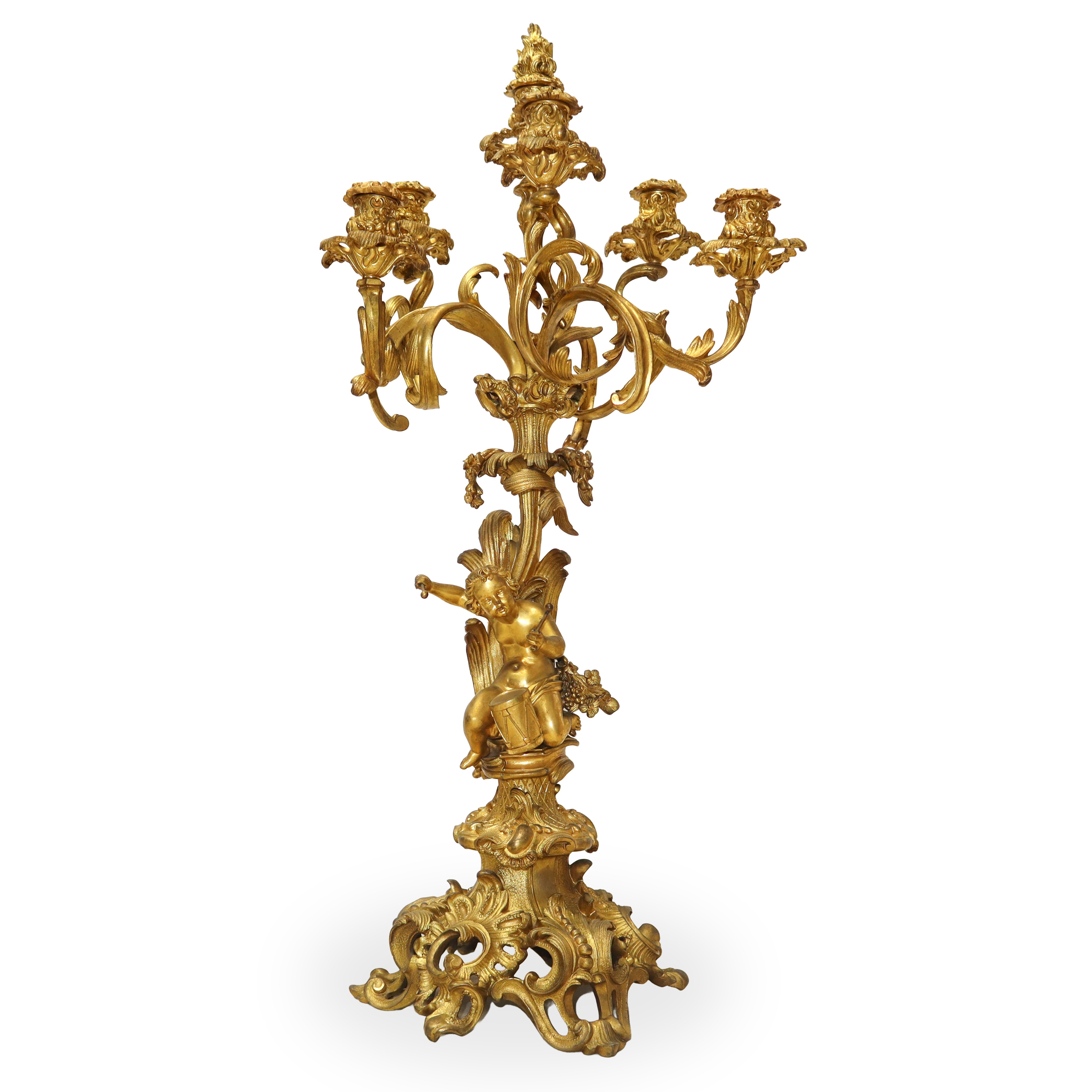 Jean-andré Lepaute - Trittico Luigi XVI in bronzo dorato con orologio e candelabri