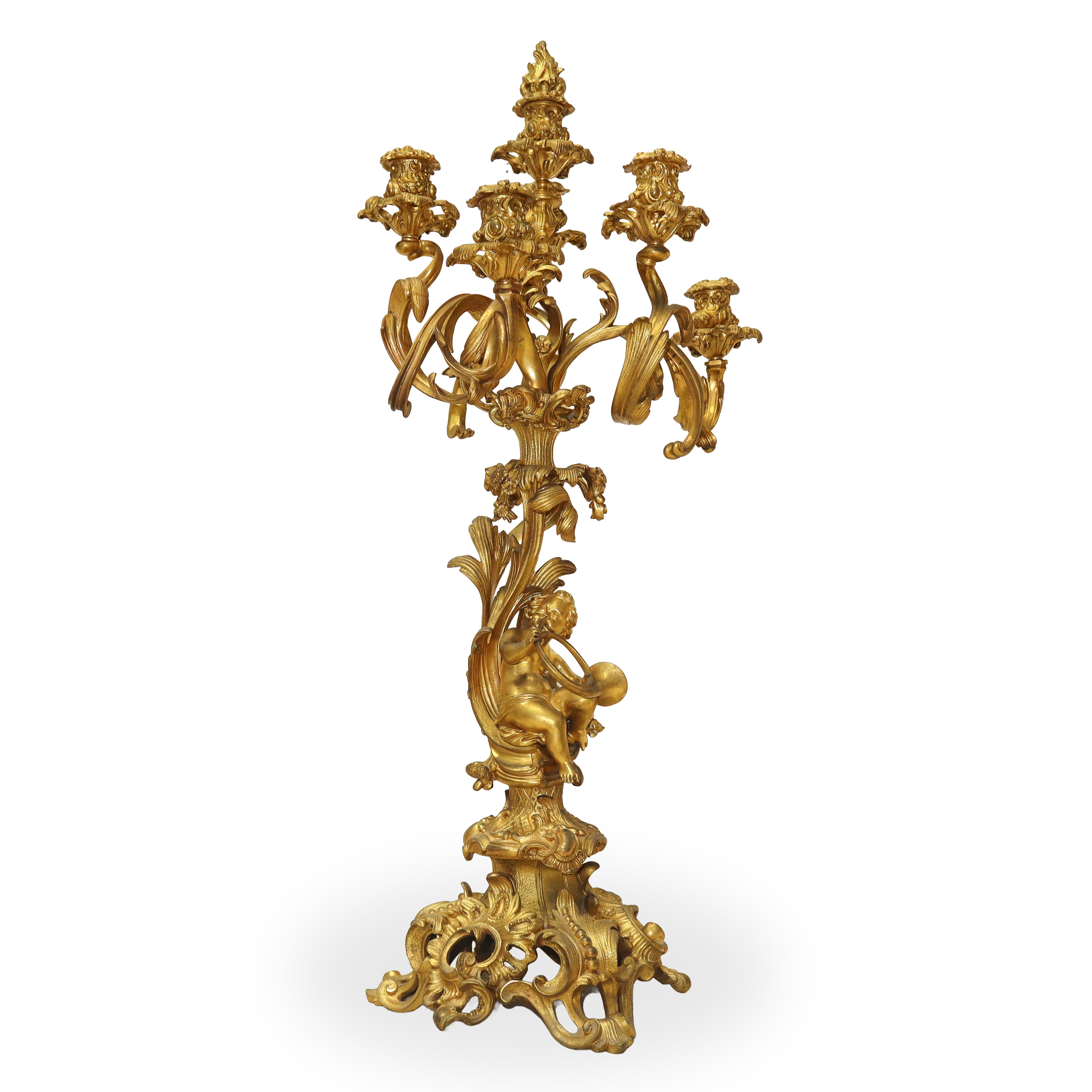 Jean-andré Lepaute - Trittico Luigi XVI in bronzo dorato con orologio e candelabri