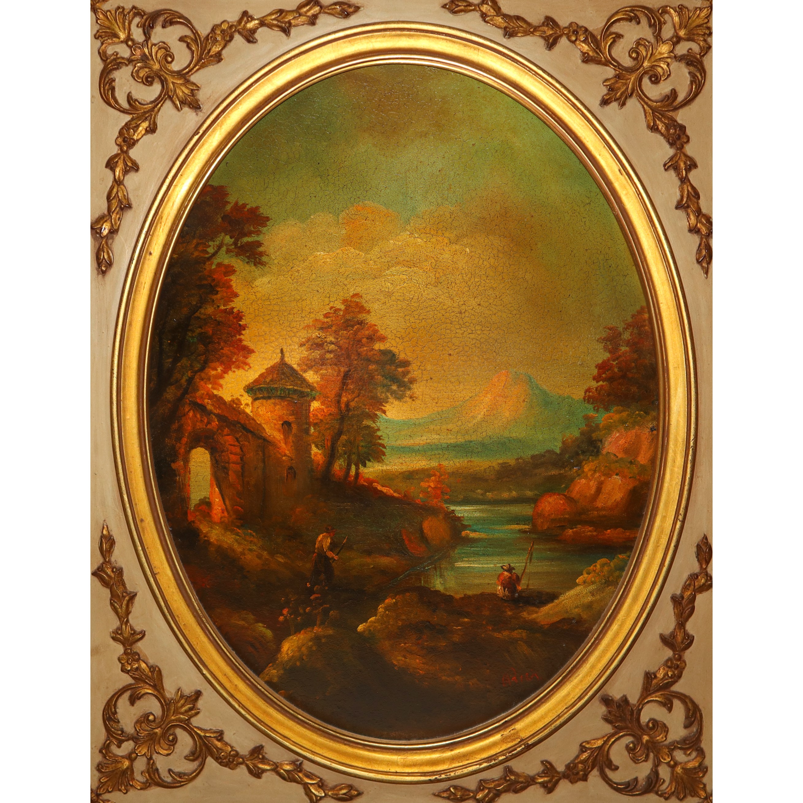 Corrado Risi - Coppia di paesaggi entro cornice dorata