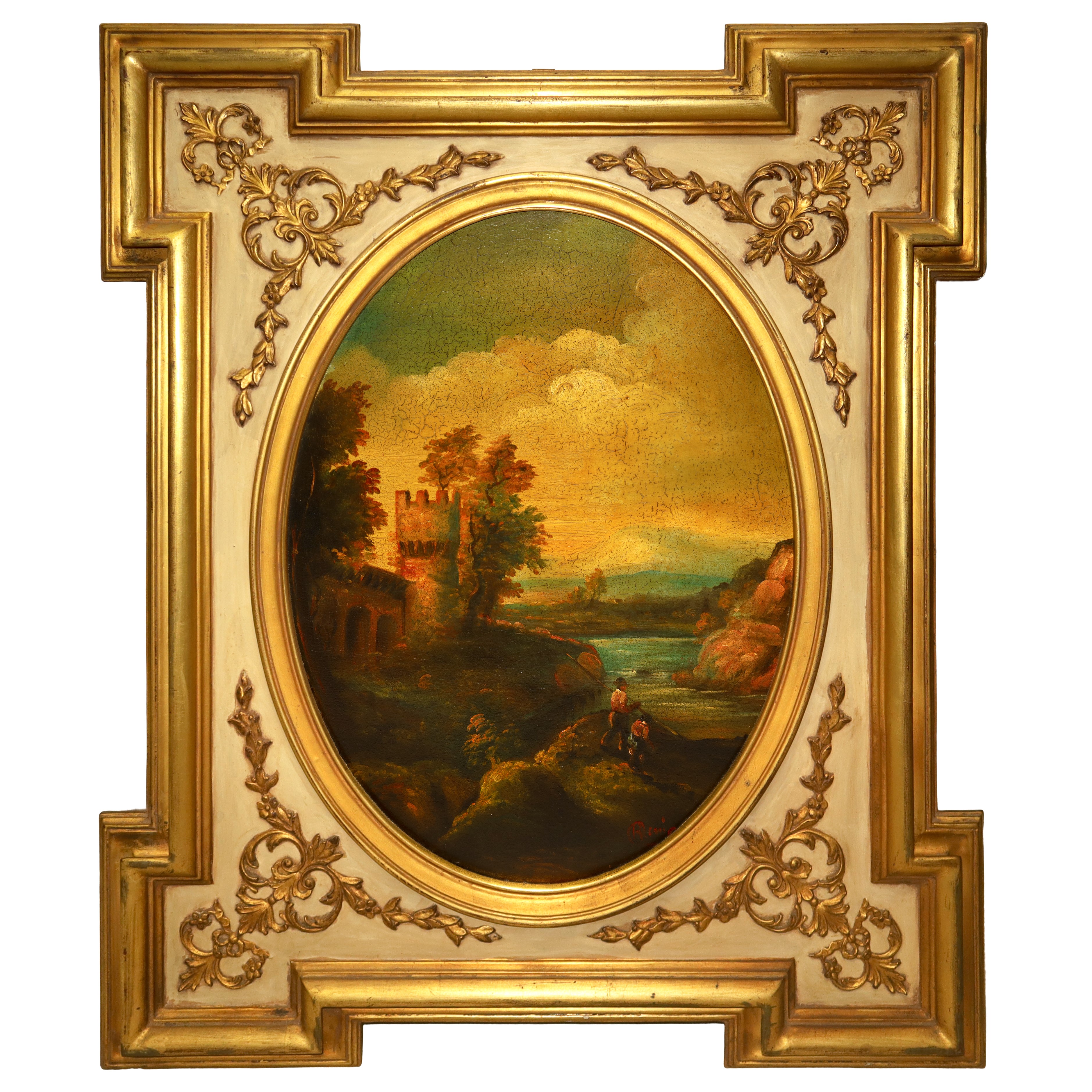 Corrado Risi - Coppia di paesaggi entro cornice dorata