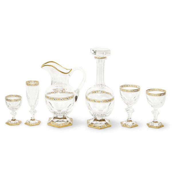 Set of 10 with two bottles and two jugs in Murano glass with gold details