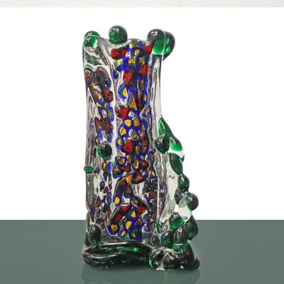 Vaso, vetro di Murano millegocce policromo in vetro sommerso