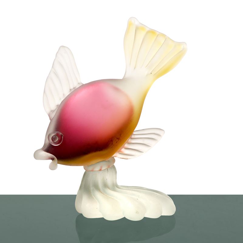 Pesce decorativo in vetro di Murano satinato e sommerso, h 25 cm