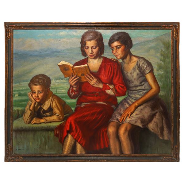 Dante Mario Canasi - Two young women reading with a child