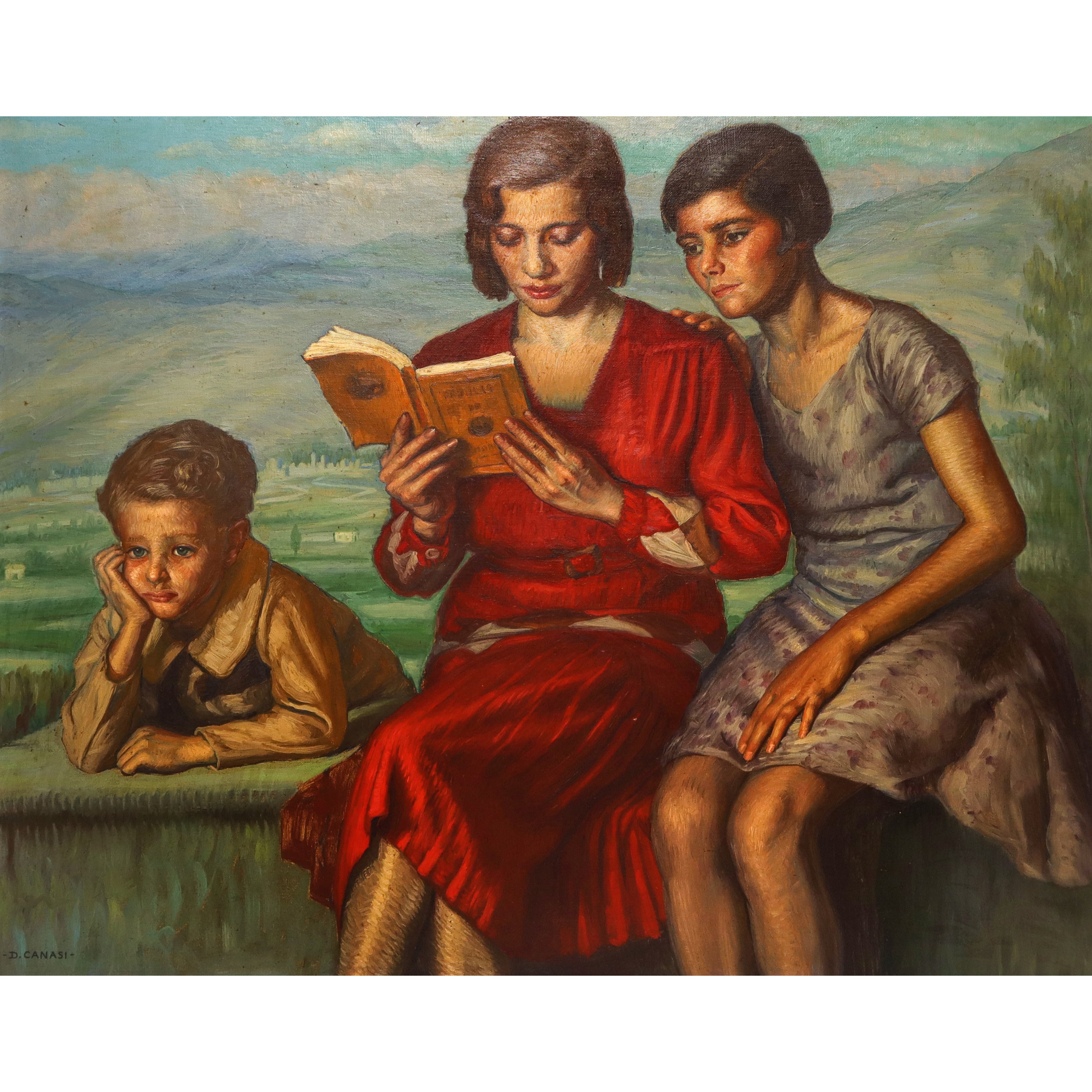 Due giovani donne che leggono con bambino