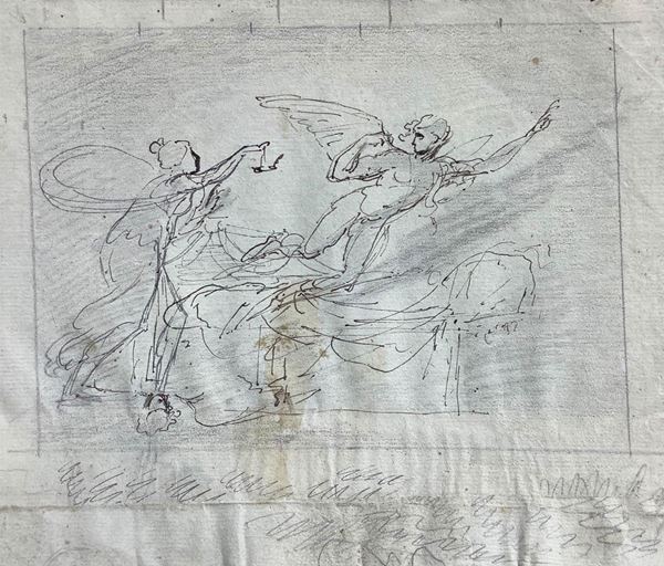  Disegno attribuito a Giambattista Tiepolo (1696- 1770) raffigurante studio di particolare “la morte di San Girolamo“ . Schizzo ad inchiostro e matita su carta . 190x150mm