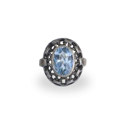 Anello ovale in argento 835 con acquamarina, misura 10,5
