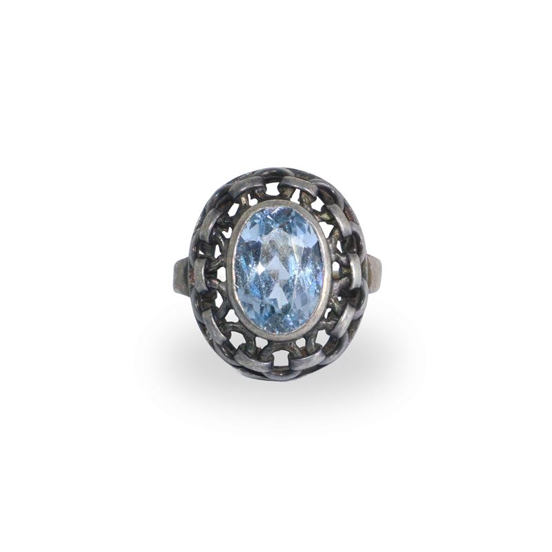 Anello ovale, argento 835 con acquamarina