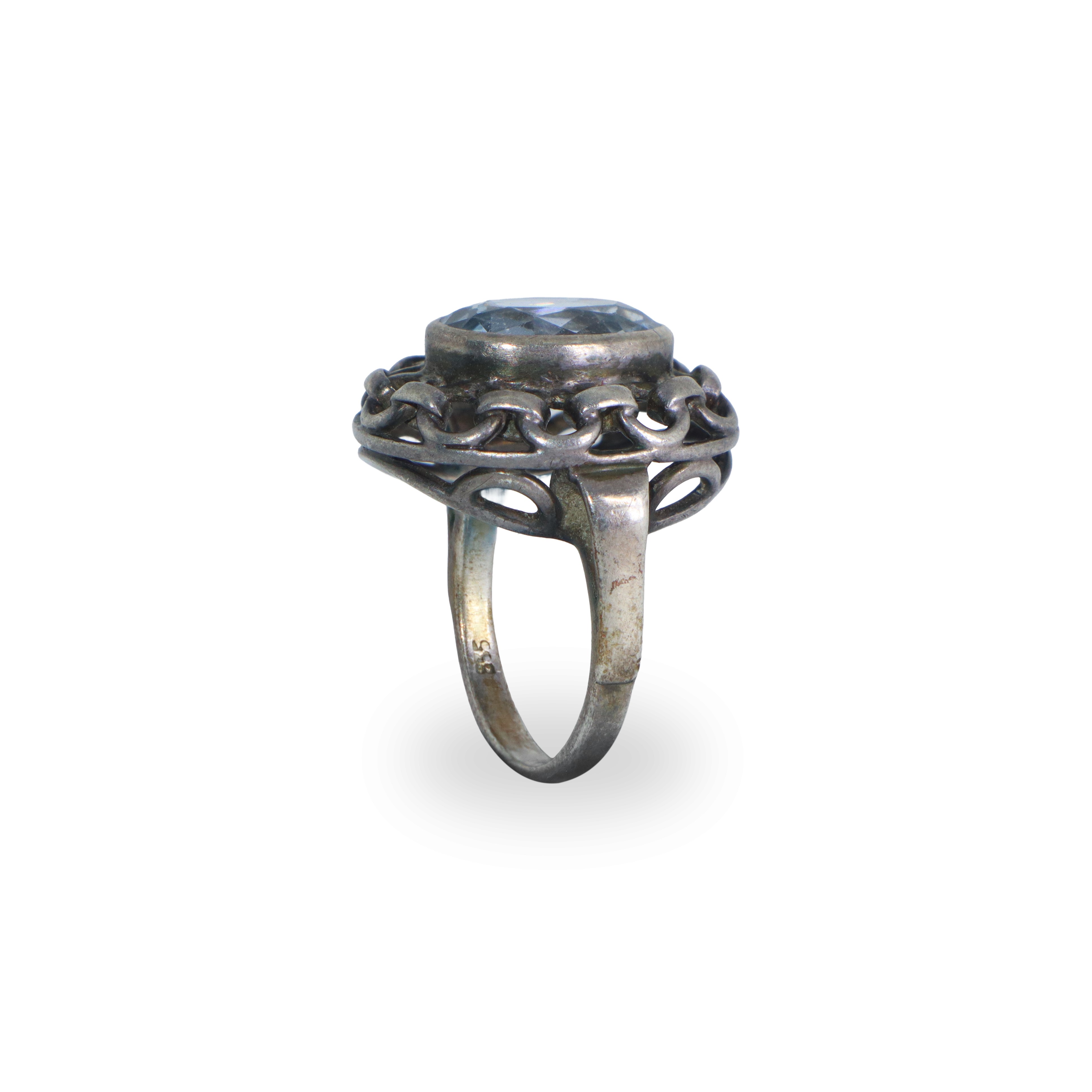 Anello ovale, argento 835 con acquamarina