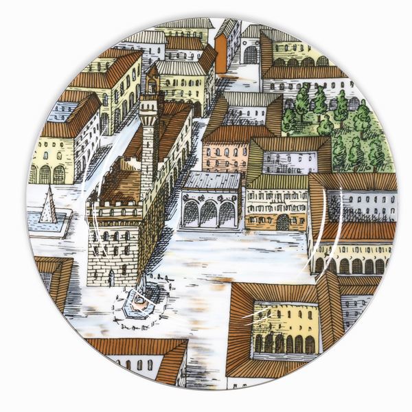 Piero Fornasetti - Piatto in porcellana Fornasetti, Città d'Italia, Firenze