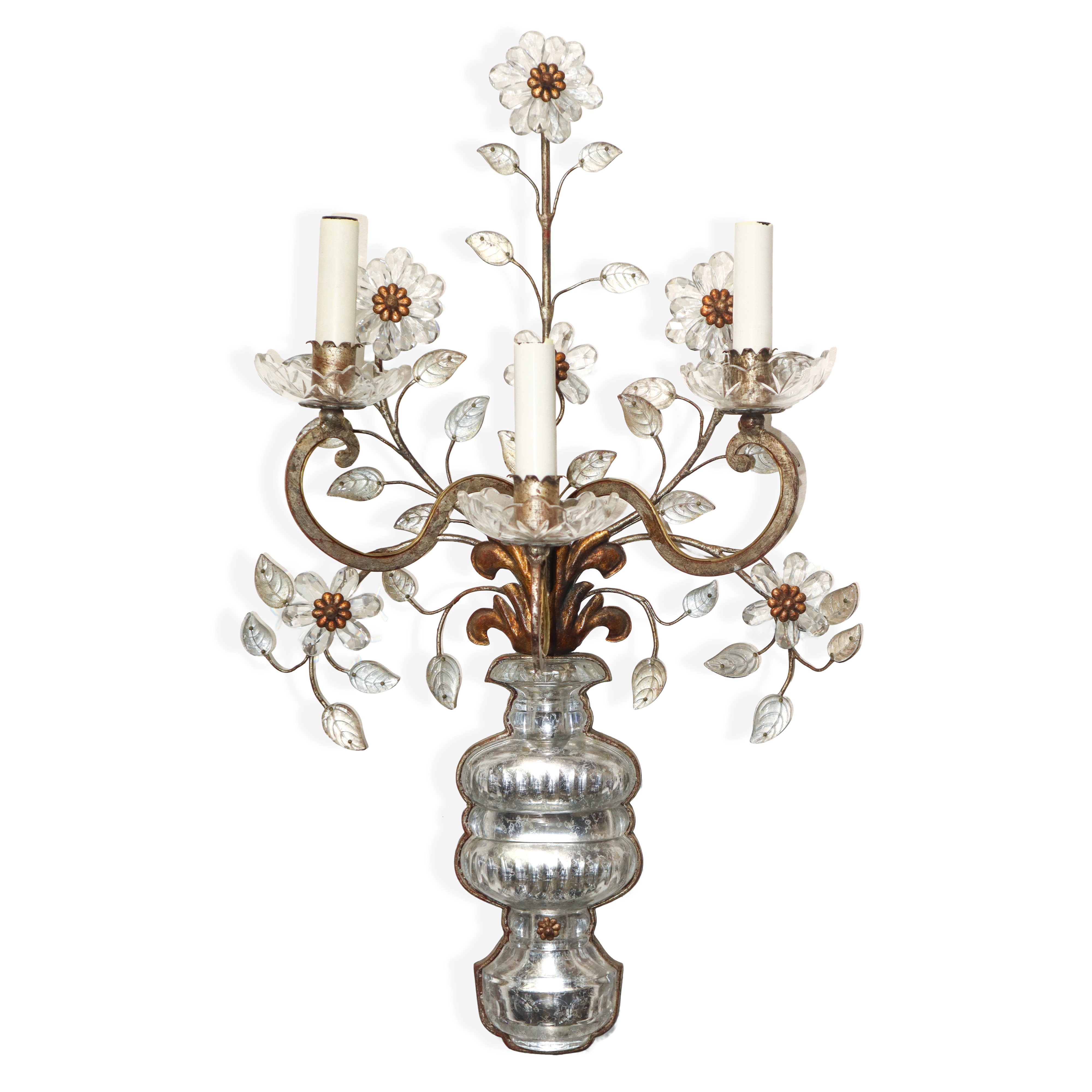 Coppia di appliques in vetro di Murano e metallo dorato, fine XIX secolo