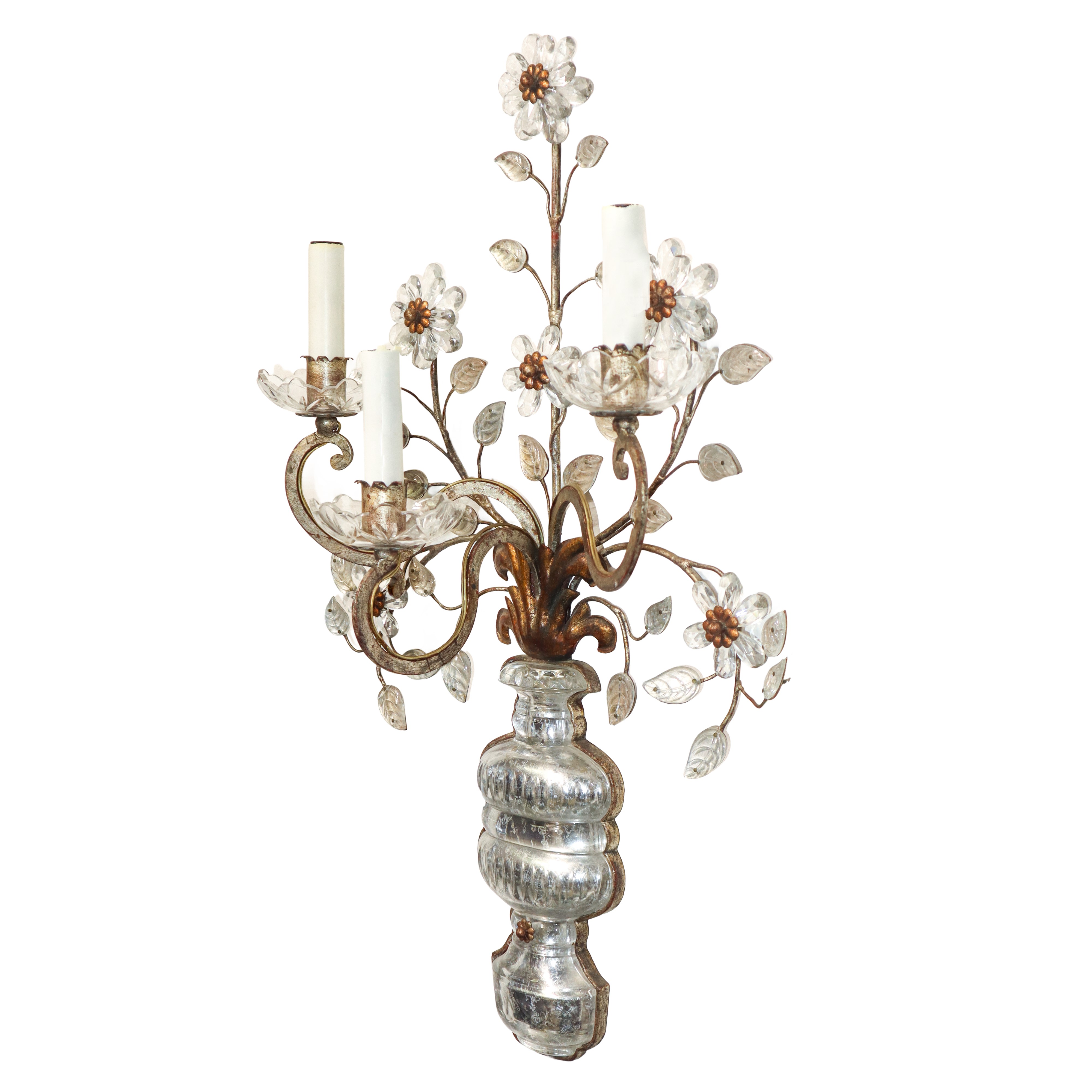 Coppia di appliques in vetro di Murano e metallo dorato, fine XIX secolo