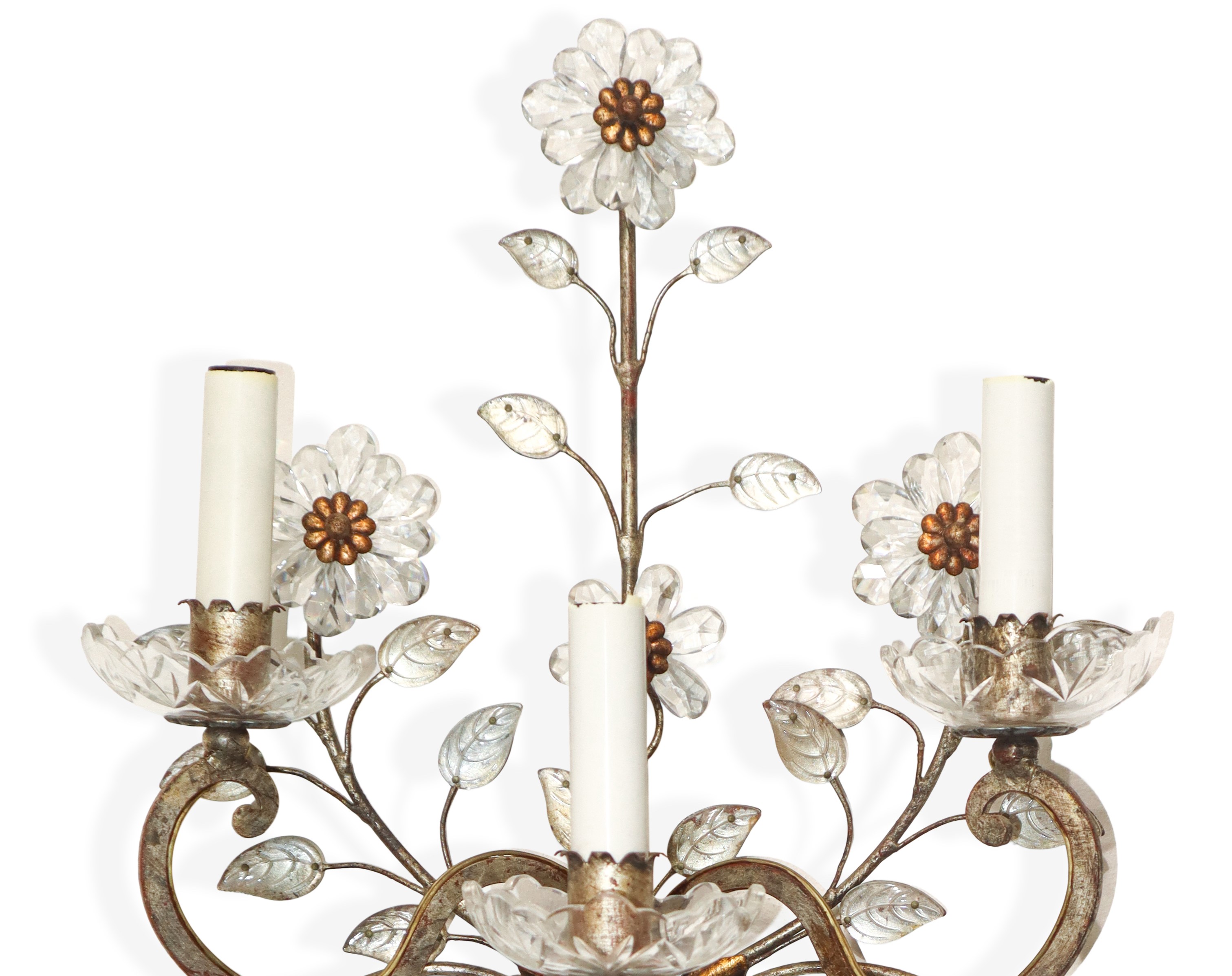 Coppia di appliques in vetro di Murano e metallo dorato, fine XIX secolo