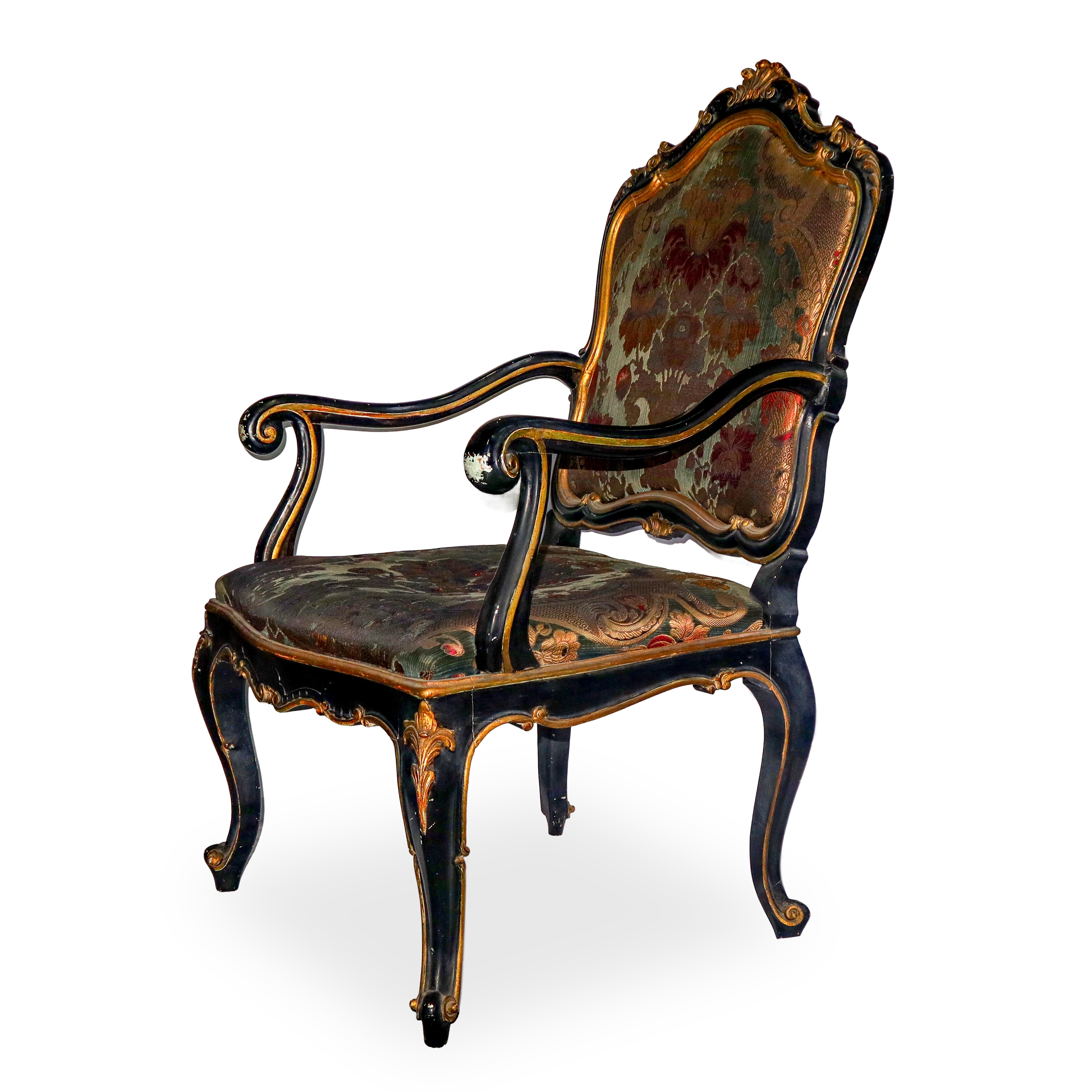 Sediolone con tappezzeria damascata sui toni del verde