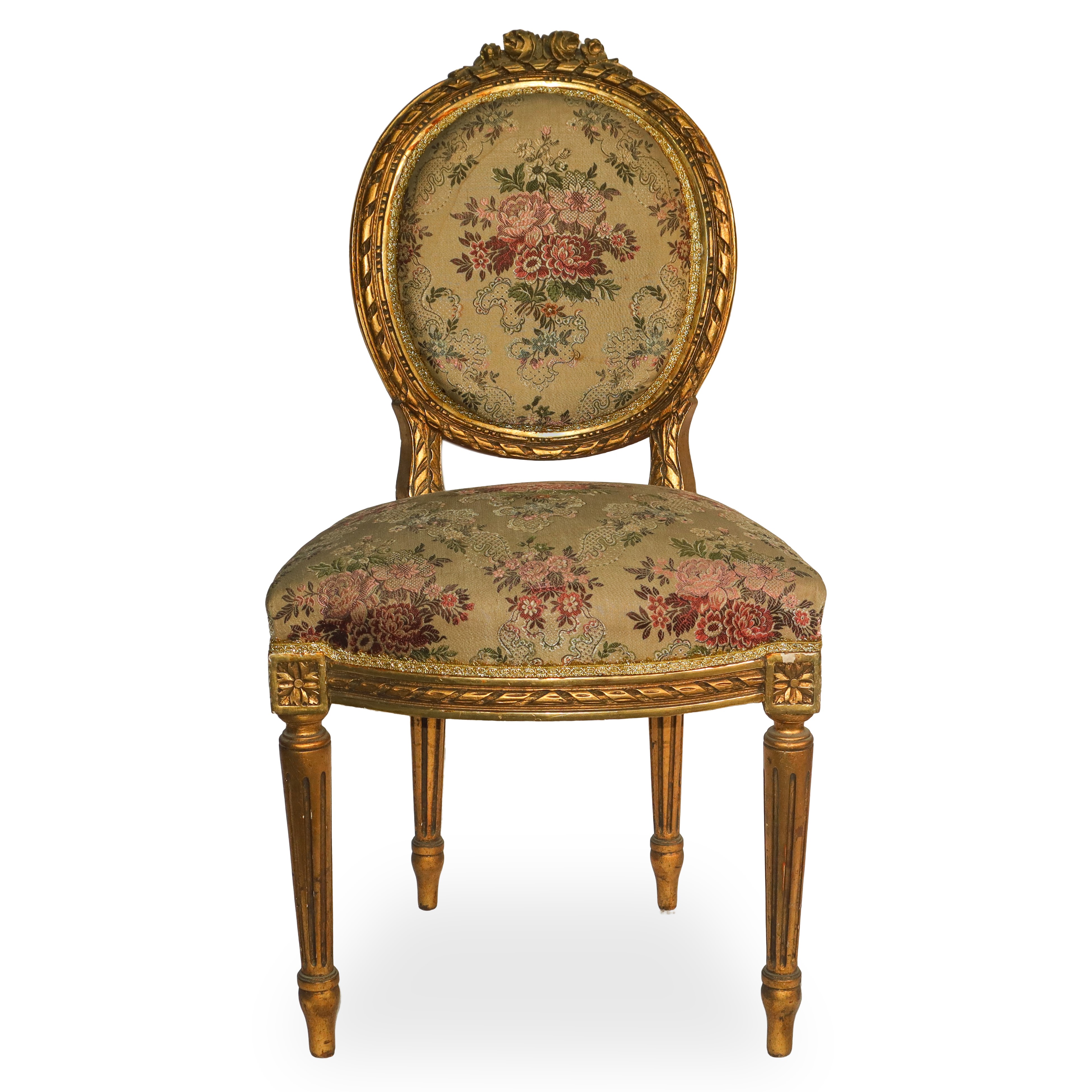 N°8 Sedie dorate con tappezzeria damascata decorata a fiori