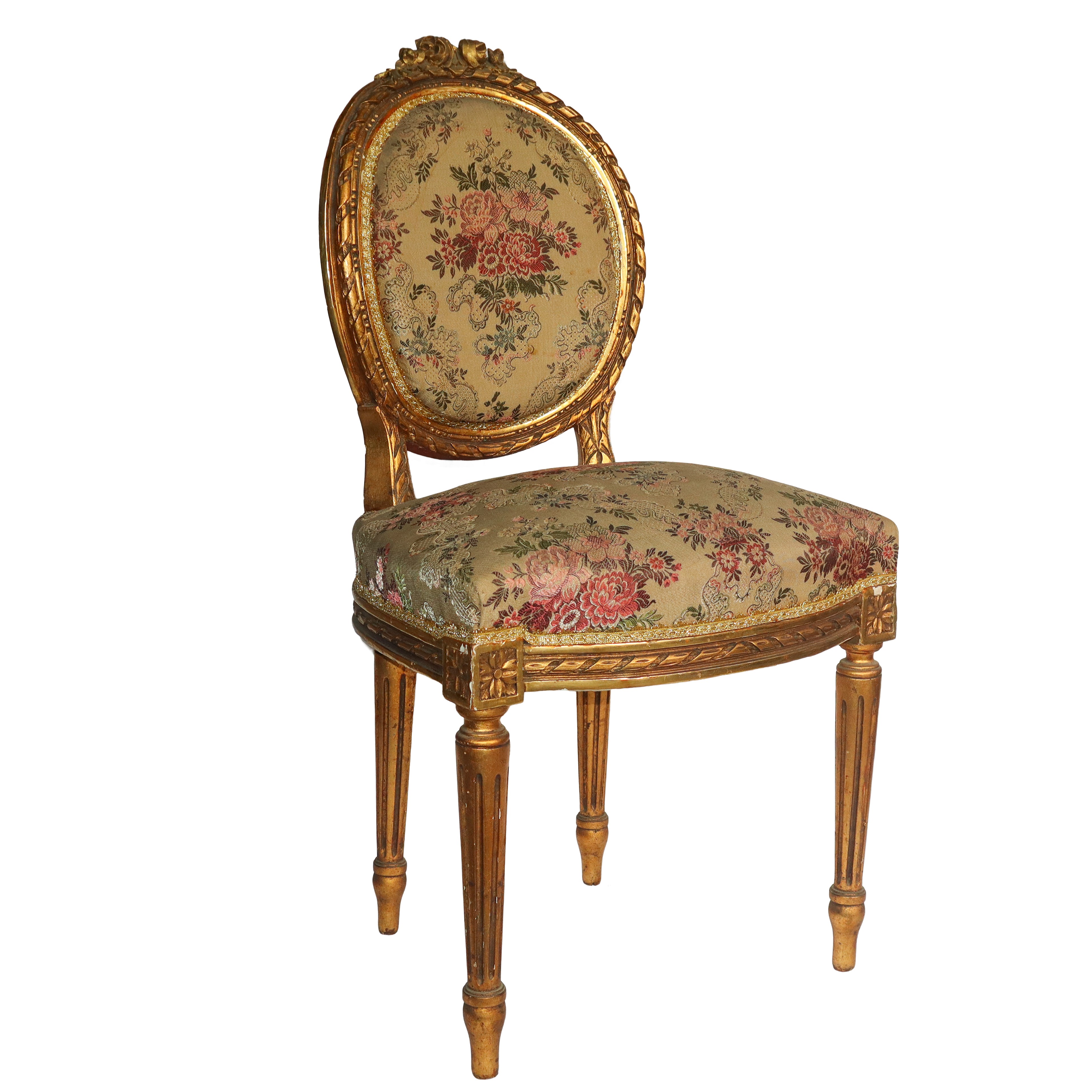 N°8 Sedie dorate con tappezzeria damascata decorata a fiori