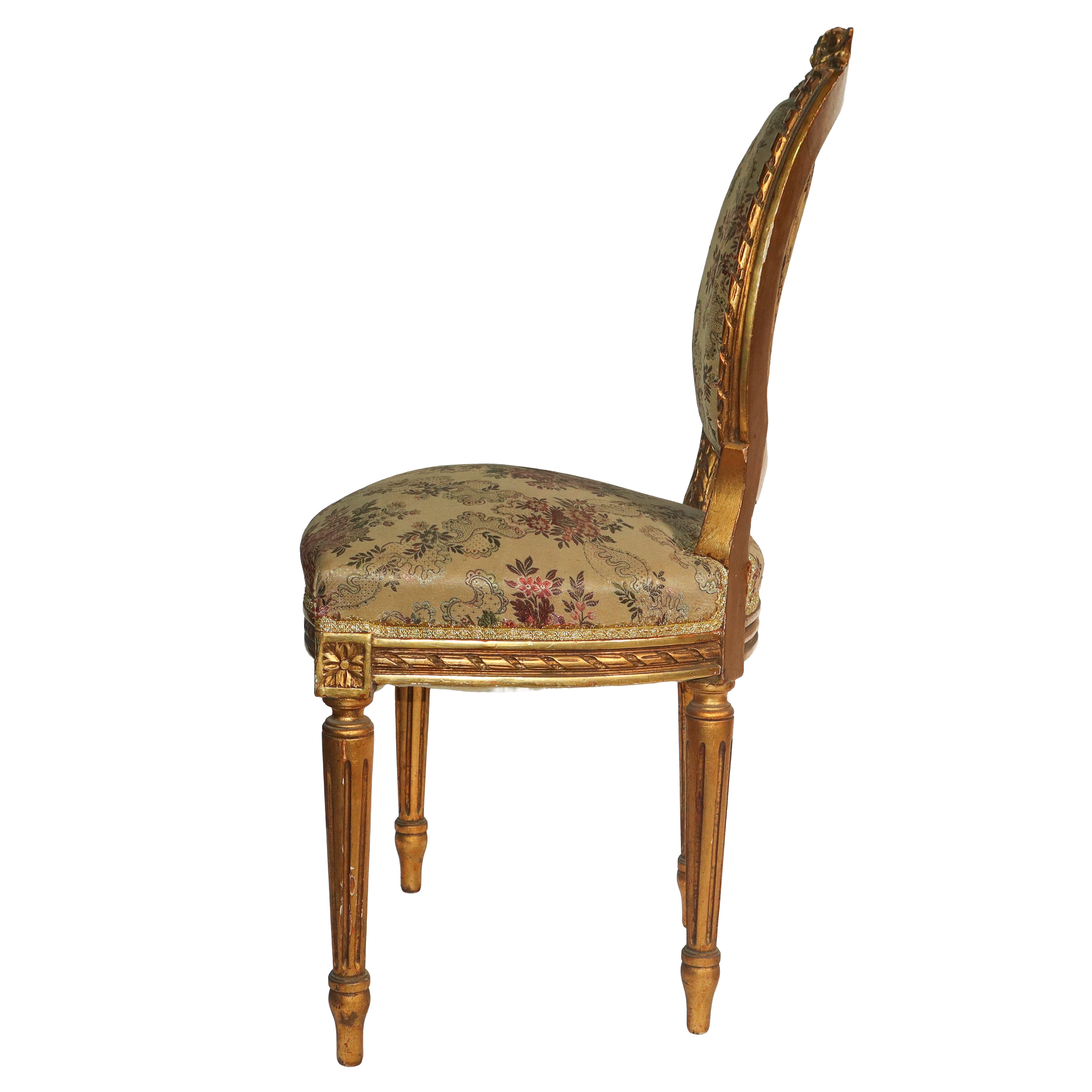 N°8 Sedie dorate con tappezzeria damascata decorata a fiori