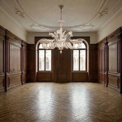 Lampadario in vetro di Murano a 12 luci, altezza cm 109, larghezza cm 134