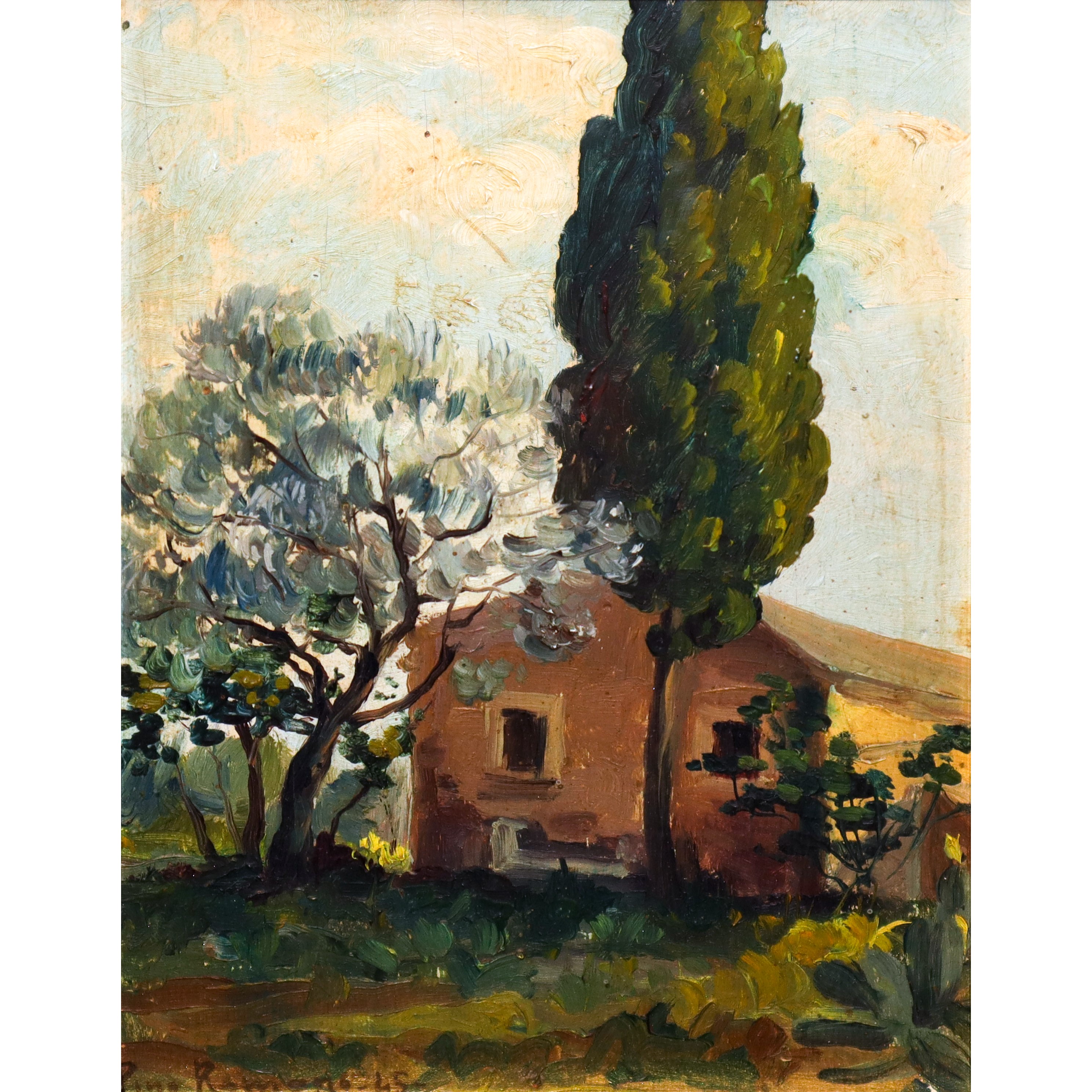 Paesaggio di campagna con casa e albero