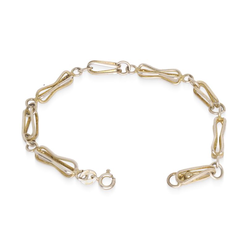 Bracciale in argento 800 con maglie a graffetta, lunghezza cm 19