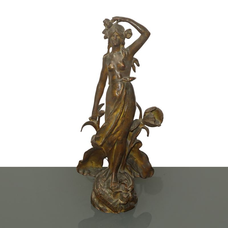 Auguste Moreau - 'fleur D'etè' (fiore D'estate), Scultura Liberty in Bronzo