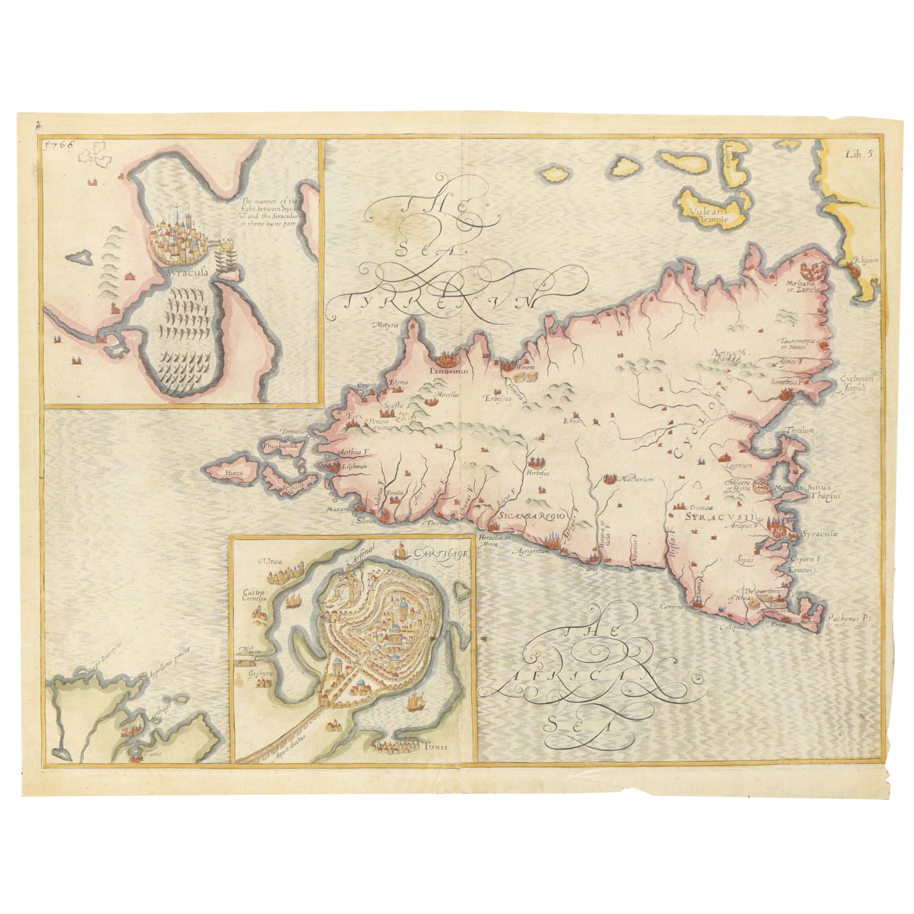 Mappa della Sicilia, circa 1620, da "The History of the World" di Walter Raleigh