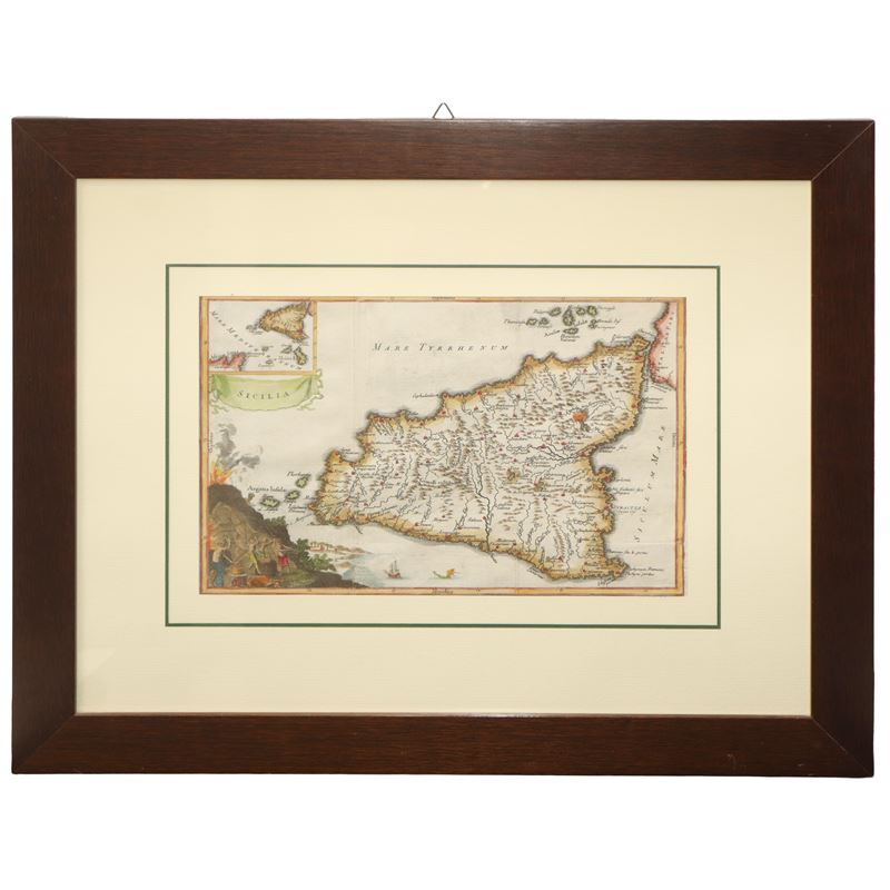 Isaac Basire - Mappa della Sicilia - XVIII secolo, incisione