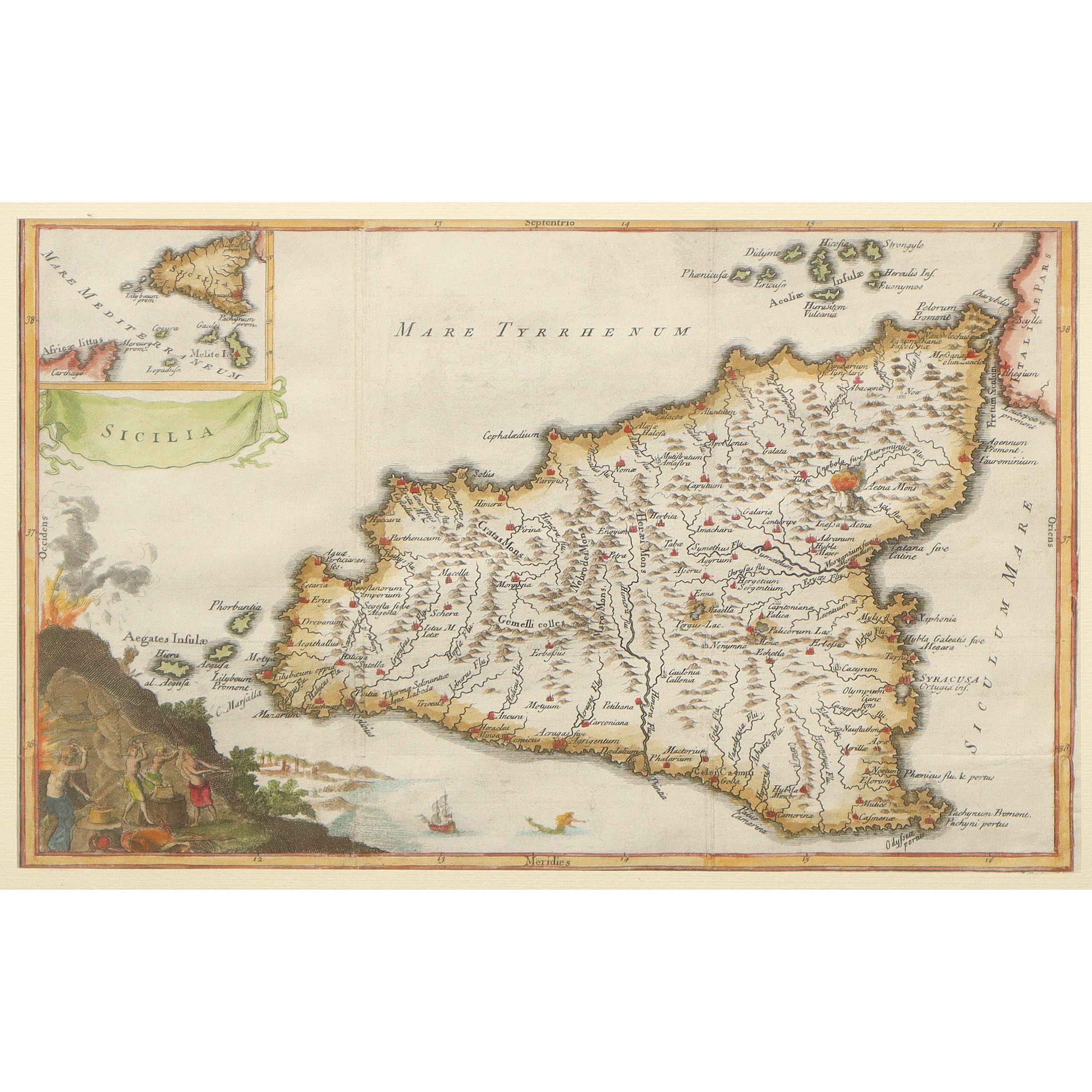 Isaac Basire - Mappa della Sicilia - XVIII secolo, incisione