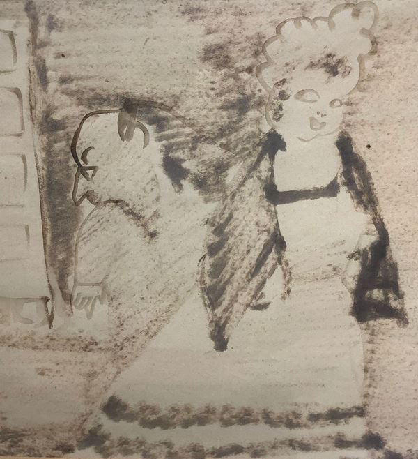 Disegno a inchiostro su carta raffigurante uomo e donna, Mino Maccari (Siena,1898 – Roma,1989), Firmato Maccari 53. Cm 20x26.
