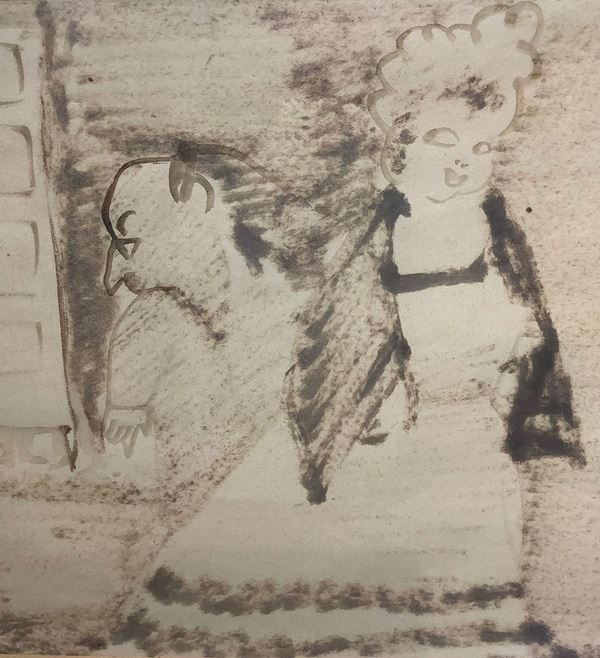 Mino Maccari - Disegno a inchiostro su carta raffigurante uomo e donna, Mino Maccari (Siena,1898 – Roma,1989), Firmato Maccari 53. Cm 20x26.
