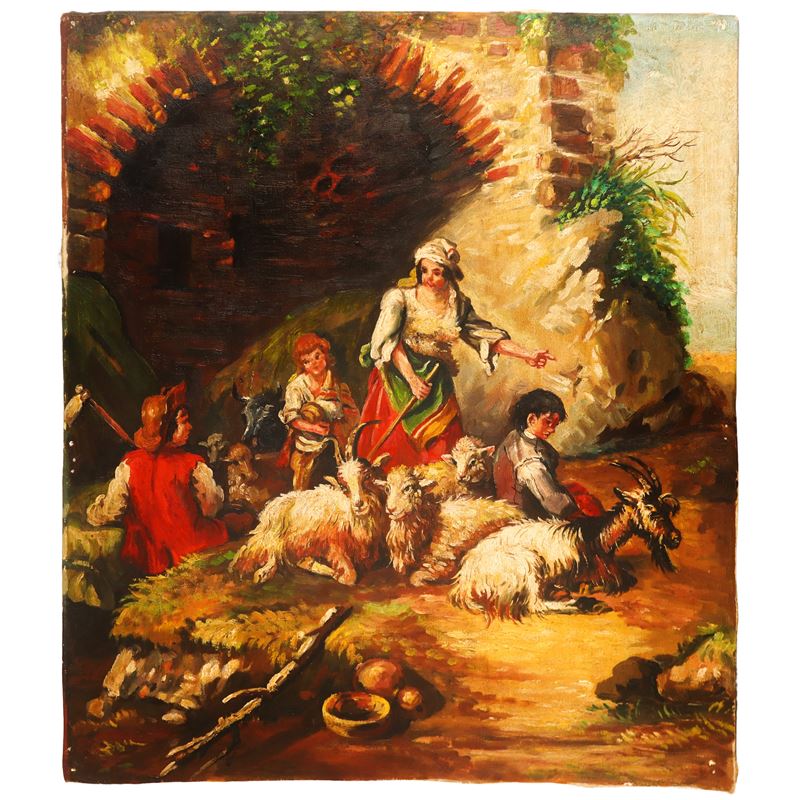 Pastori con armenti, pannello in legno