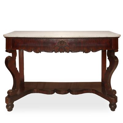 Consolle in Legno di Mogano con Marmo Bianco al Piano