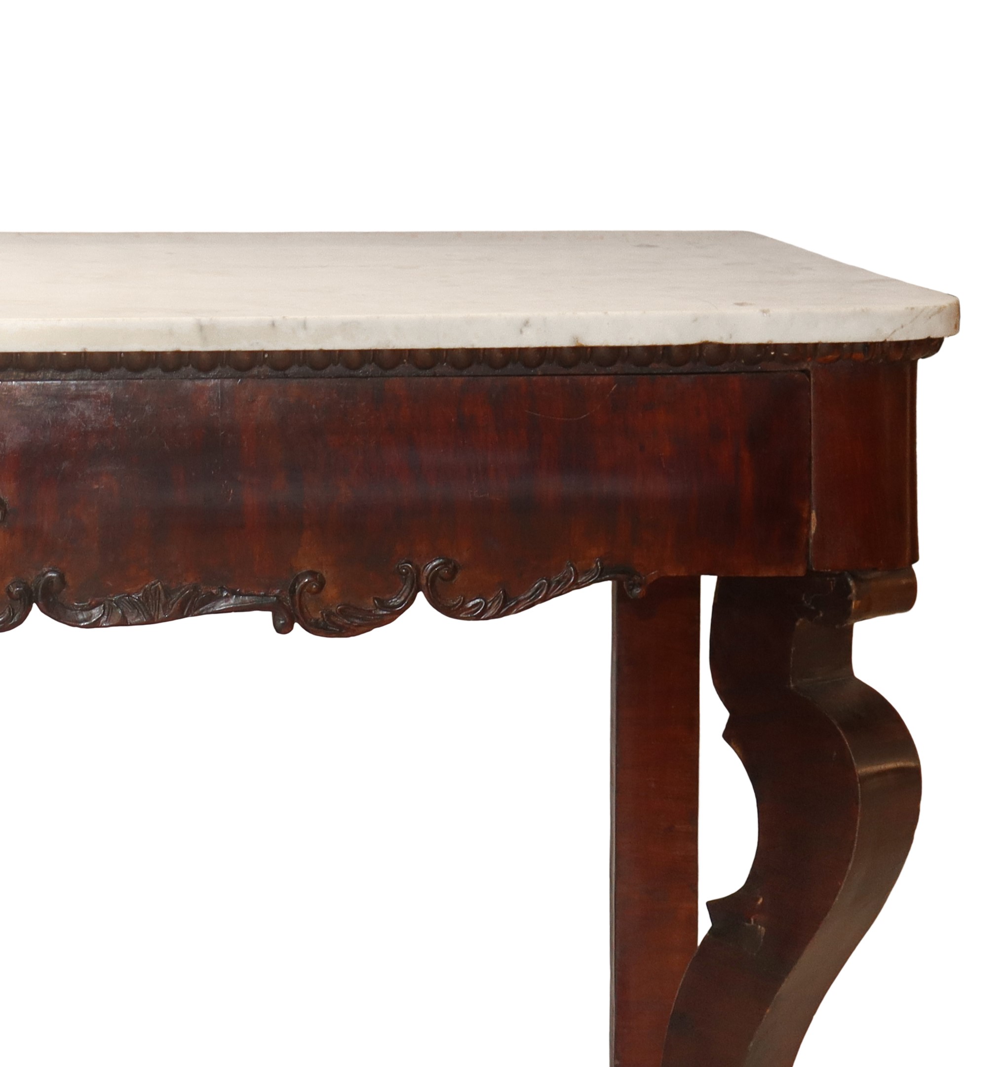 Consolle in Legno di Mogano con Marmo Bianco al Piano