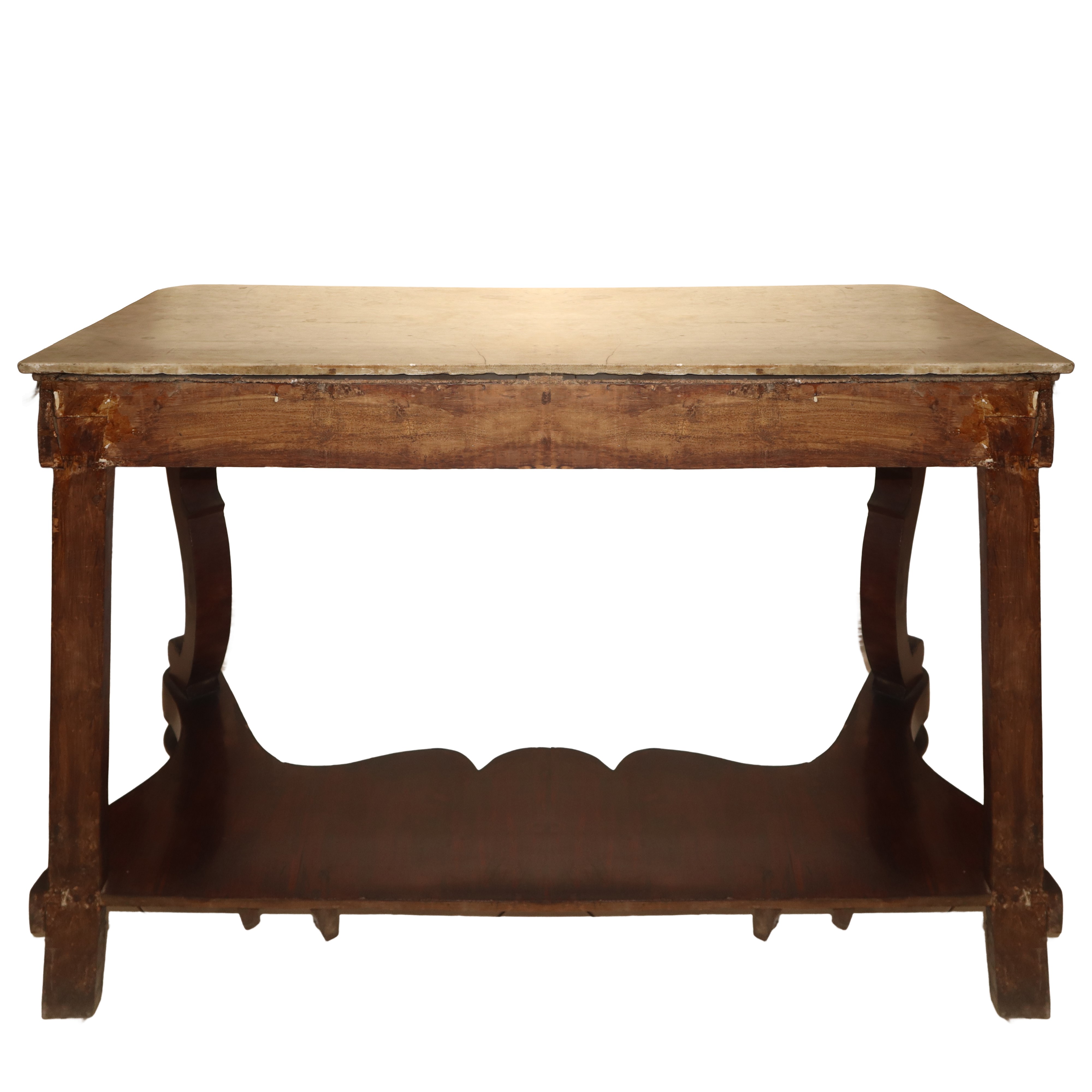 Consolle in Legno di Mogano con Marmo Bianco al Piano
