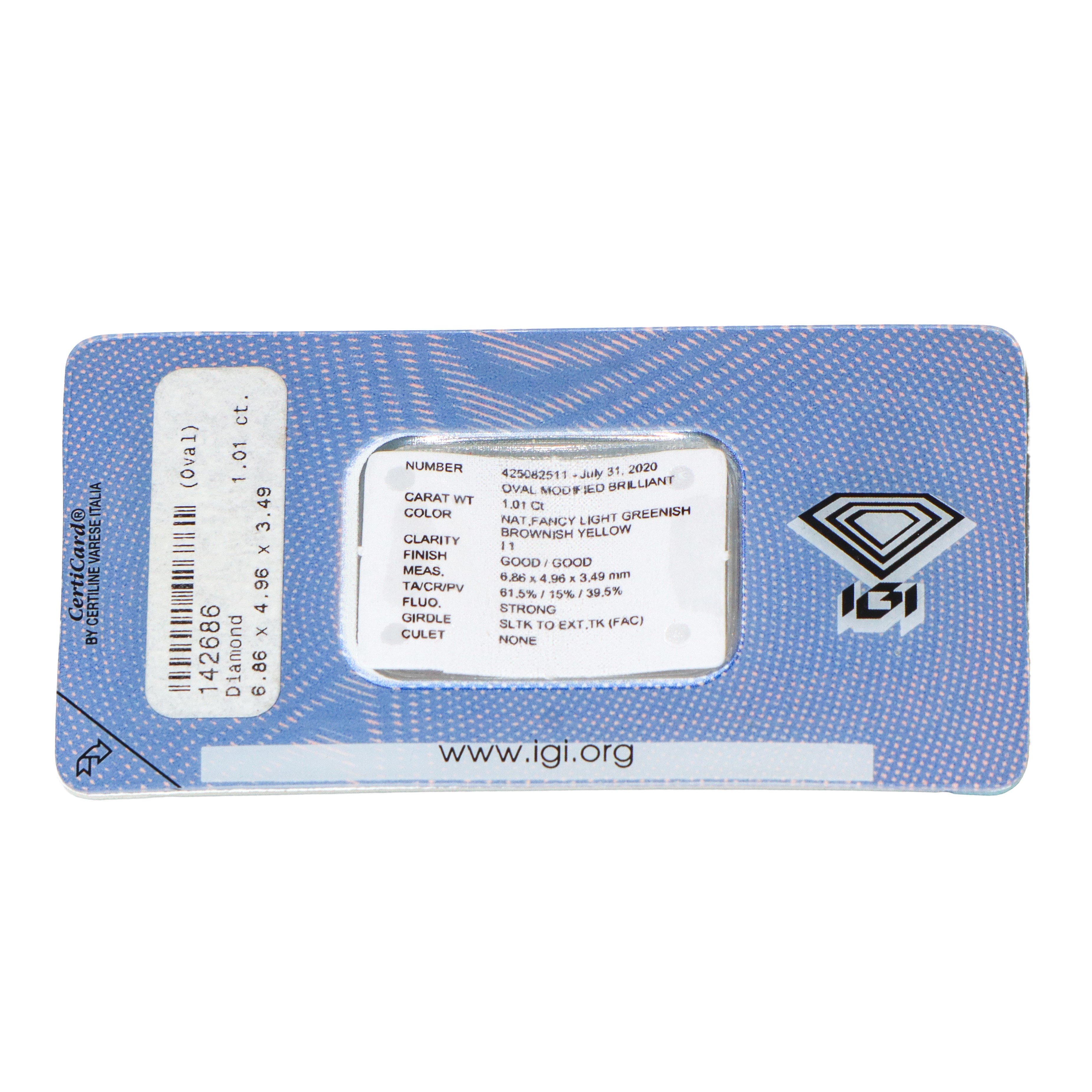 Diamante ovale naturale Fancy, 1,01 ct, certificato IGI