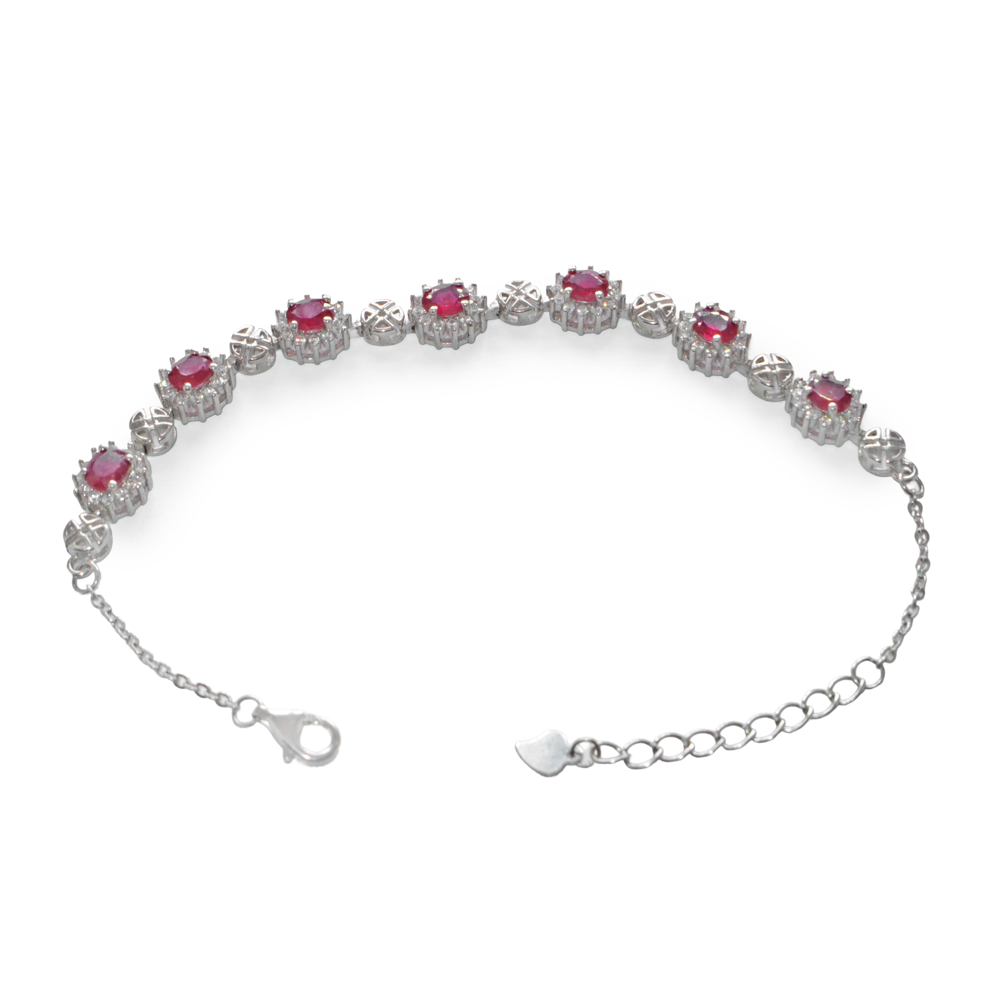 Bracciale in argento 925 placcato in oro bianco 14 kt con rubini e zirconi