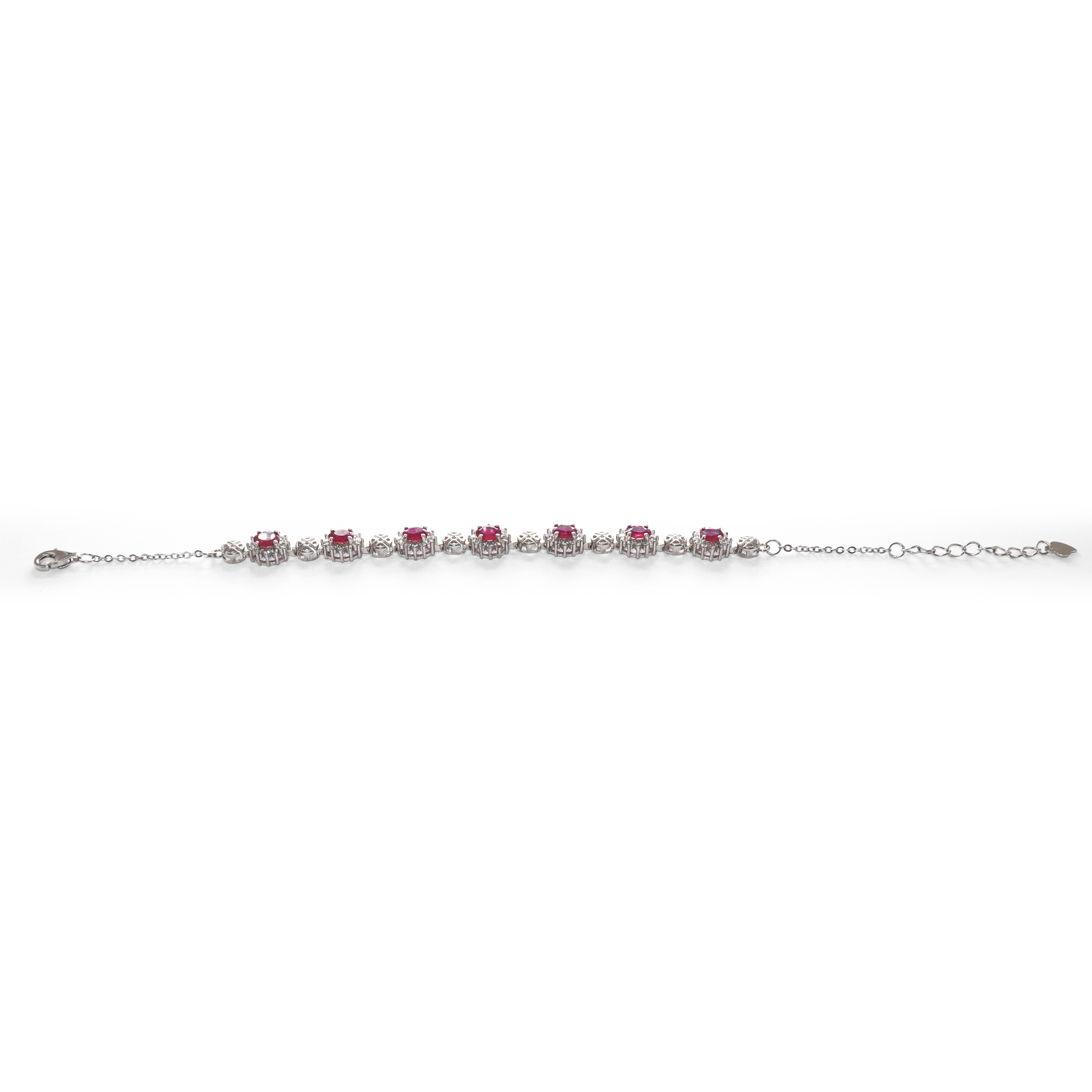 Bracciale in argento 925 placcato in oro bianco 14 kt con rubini e zirconi