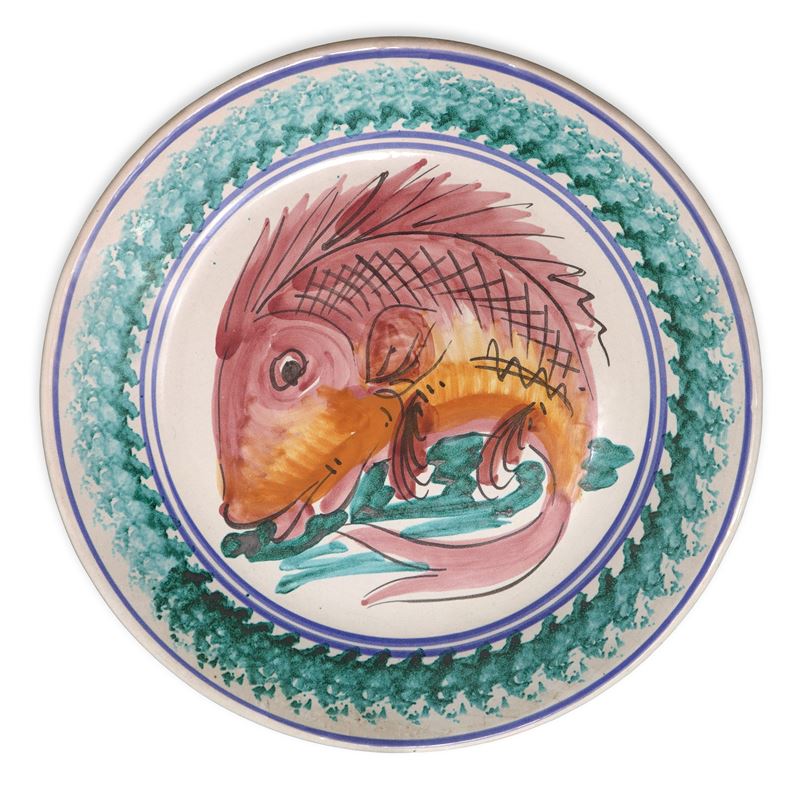Piatto da muro in maiolica di Caltagirone con raffigurazione di pesce