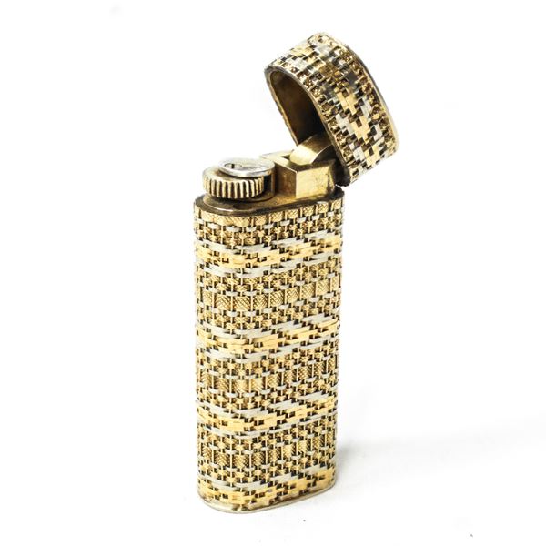 Cartier - Accendino placcato in oro giallo e oro bianco a maglia tessita