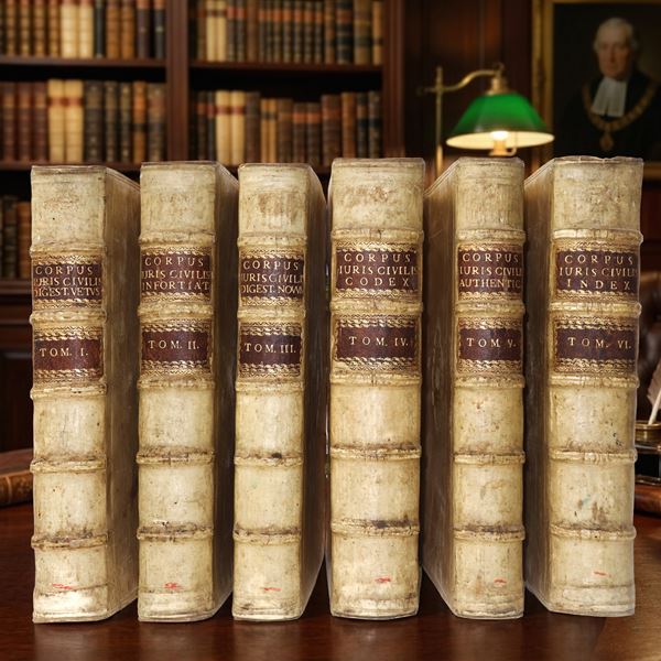 N° 6 Corpus Iuris Civilis volumes bound in parchment and gold spine