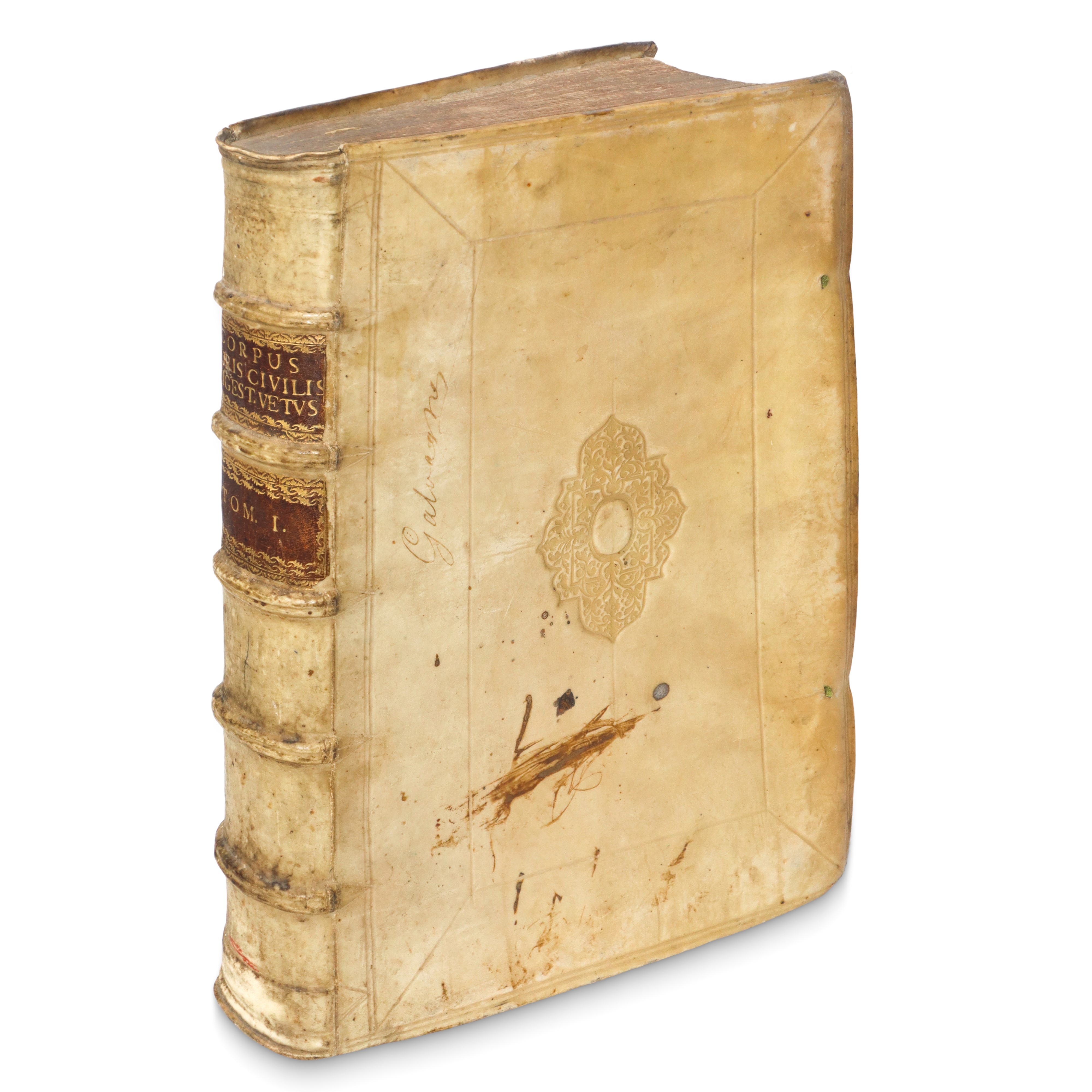 Corpus Iuris Civilis, N° 6 volumi rilegati in pergamena con dorso in oro (Ginevra 1625)