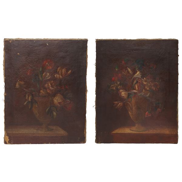 Still Life of Flowers, Pair of Paintings