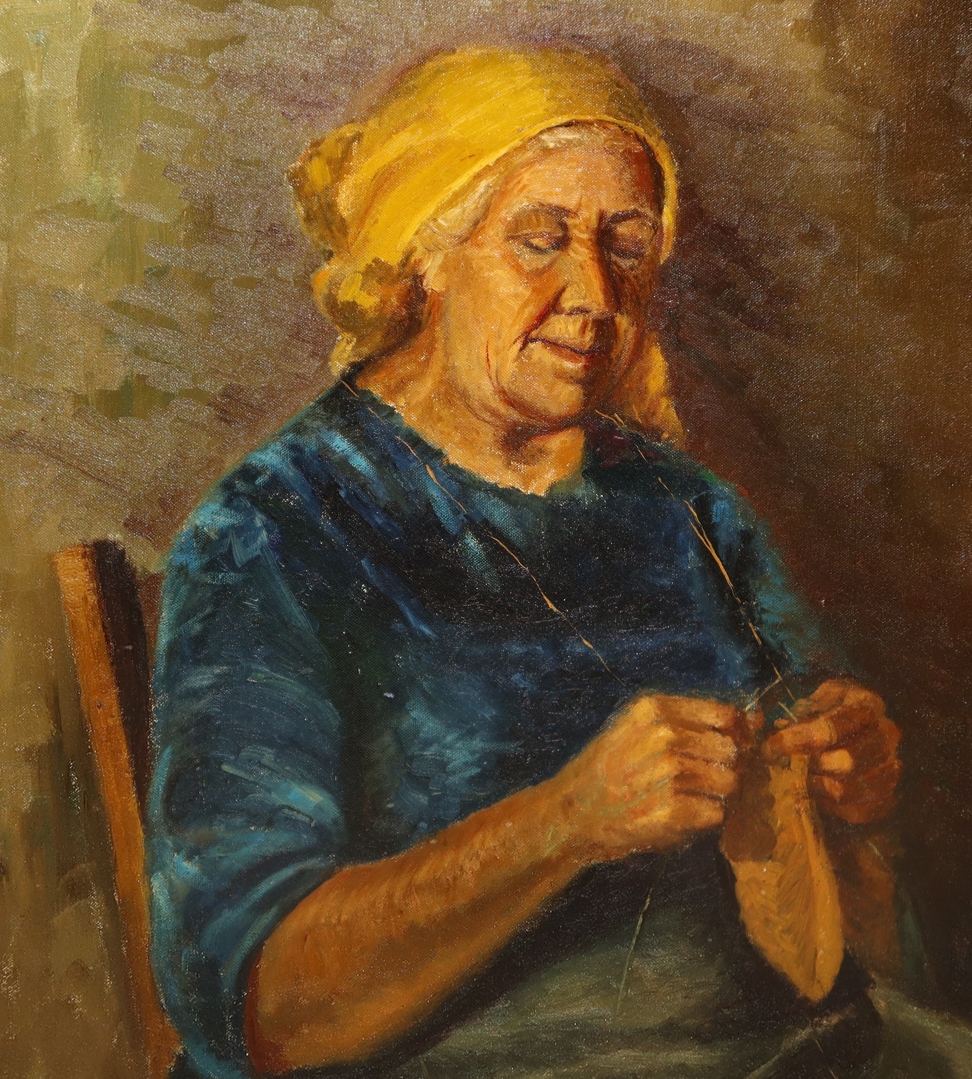 Donna che lavora ai ferri la lana